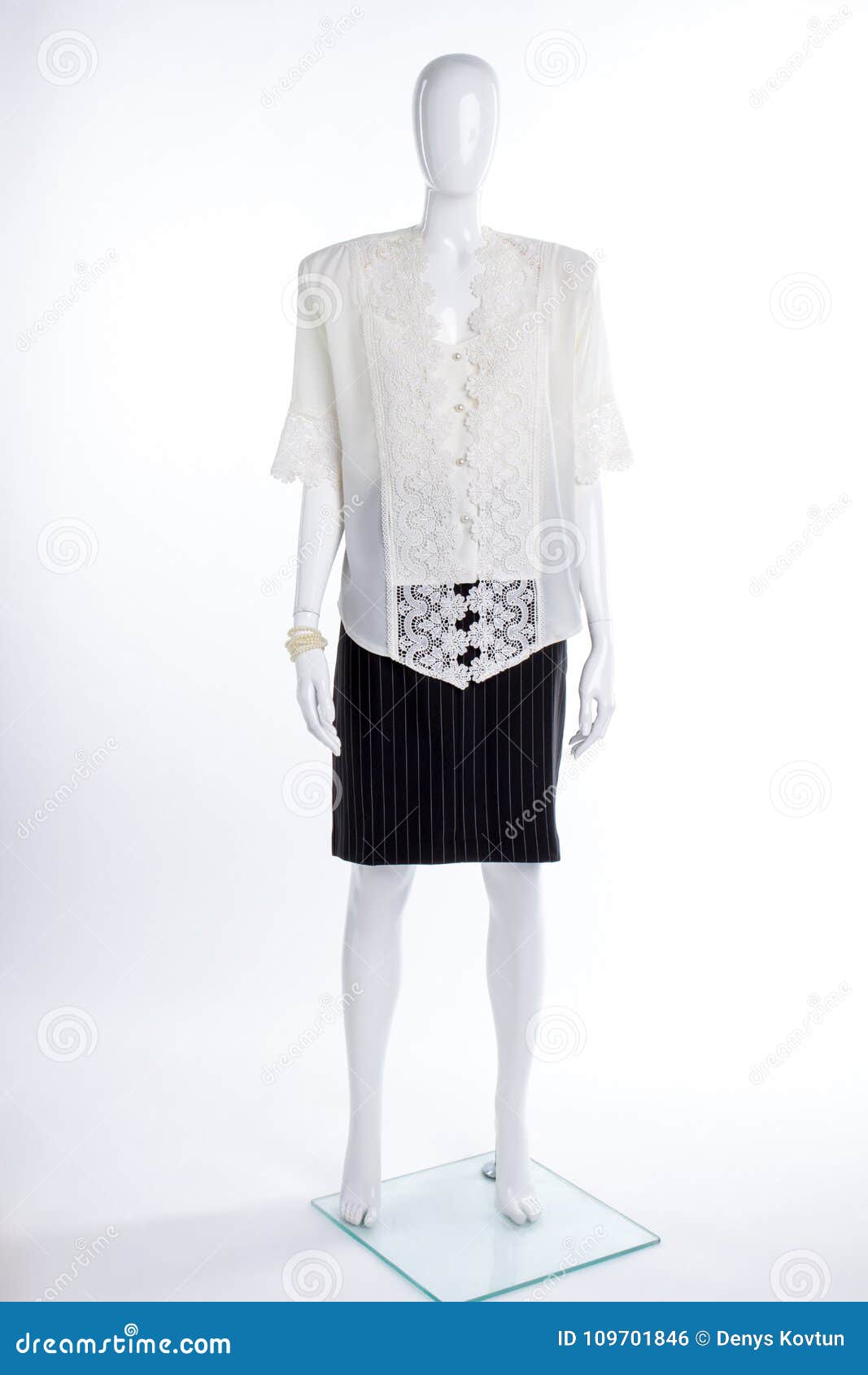 White Lace Blouse and Black Skirt. Stock Photo - Image of figure ...