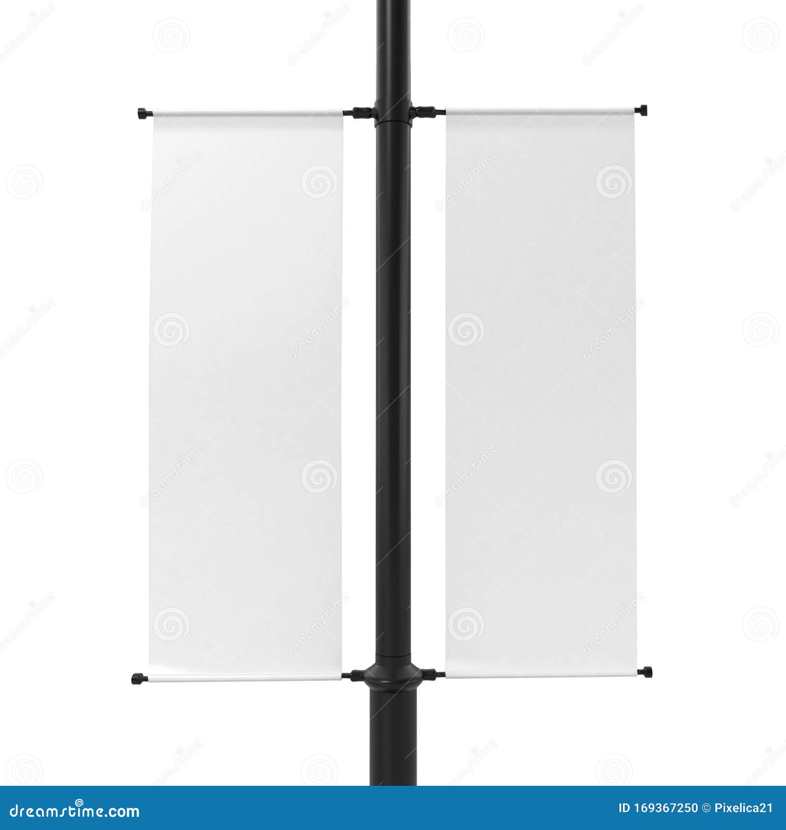 white lamp post banner mockup, blank advertisment 3d rendering  on white background