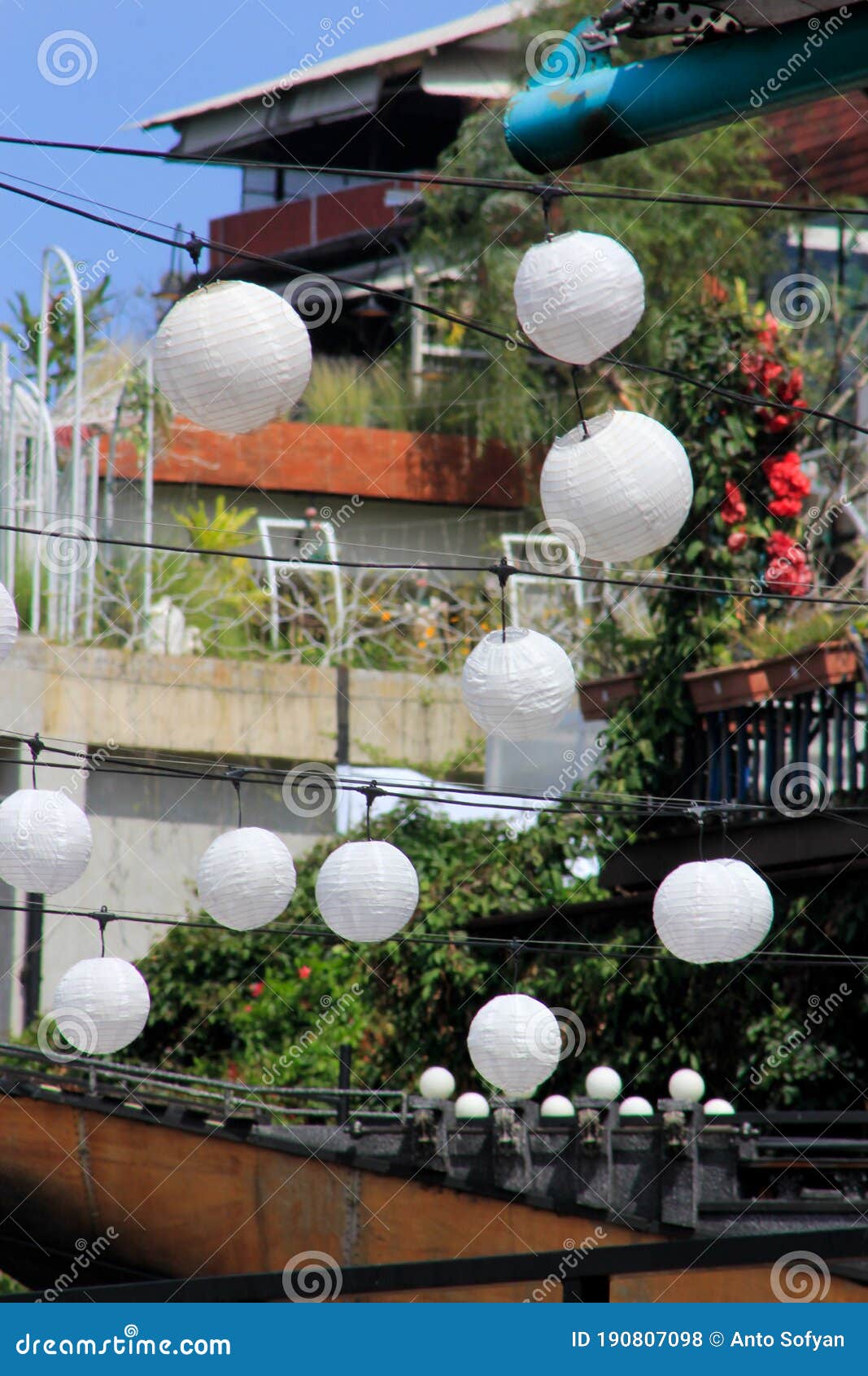 white lantern decoration in punclut tourism place bandung, indonesia