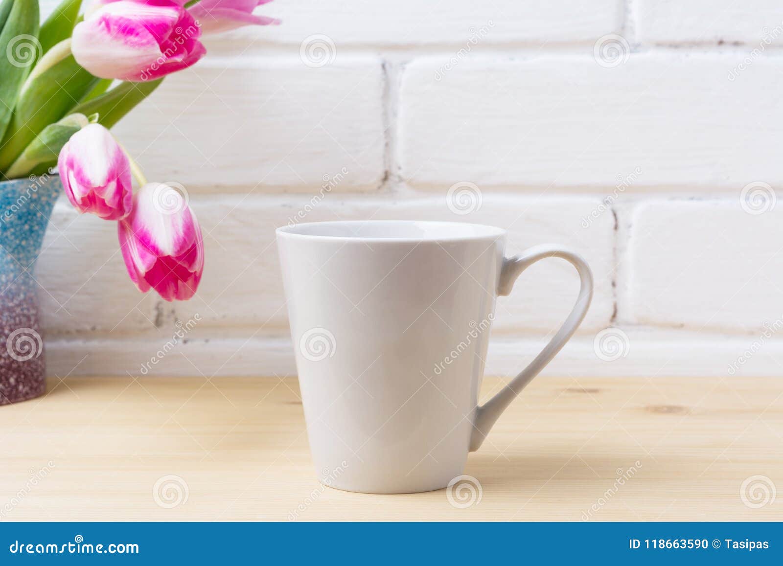 Download White Latte Mug Mockup With Magenta Tulip Stock Photo ...
