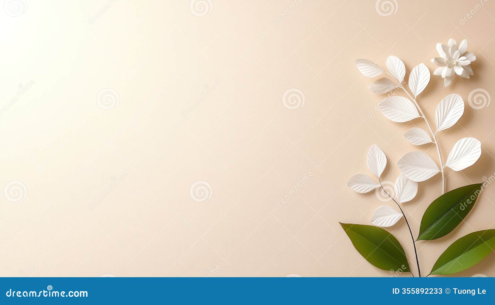 white leaf pattern abstract banner on soft beige background - perfect for modern decor or nature-inspired themes - copy