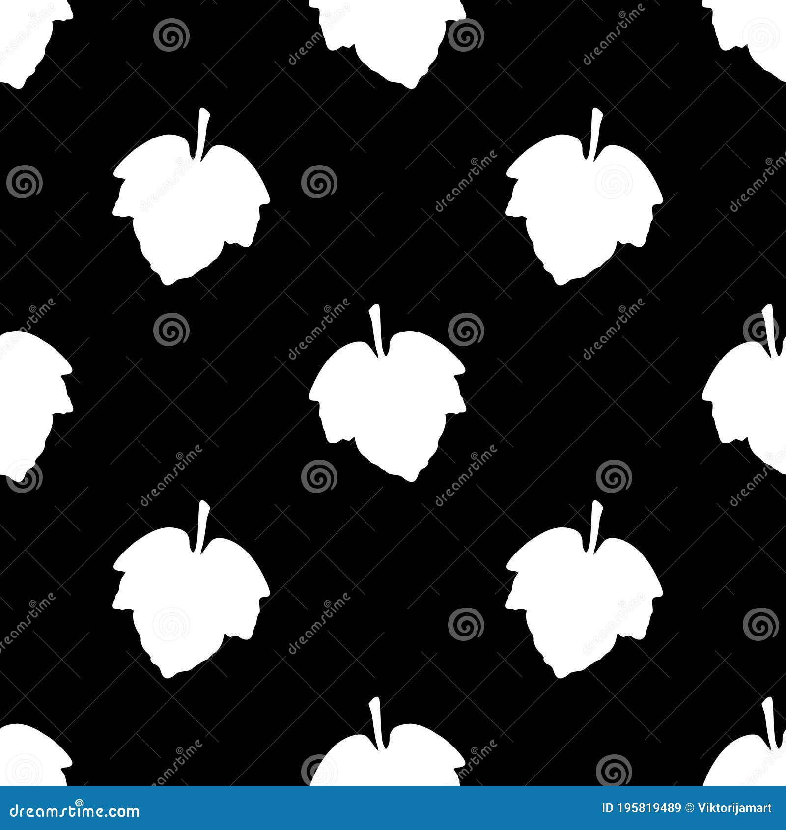 White Leaves on Black Background. Seamless Pattern. Vector Illustration