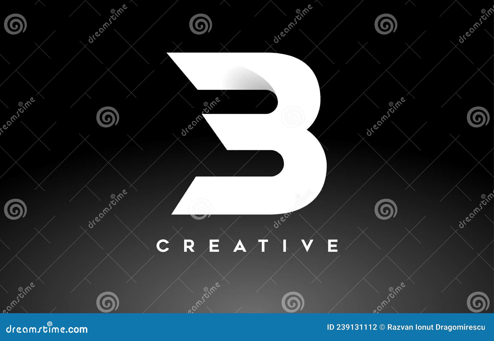white letter b logo  with minimalist creative look and soft shaddow on black background 