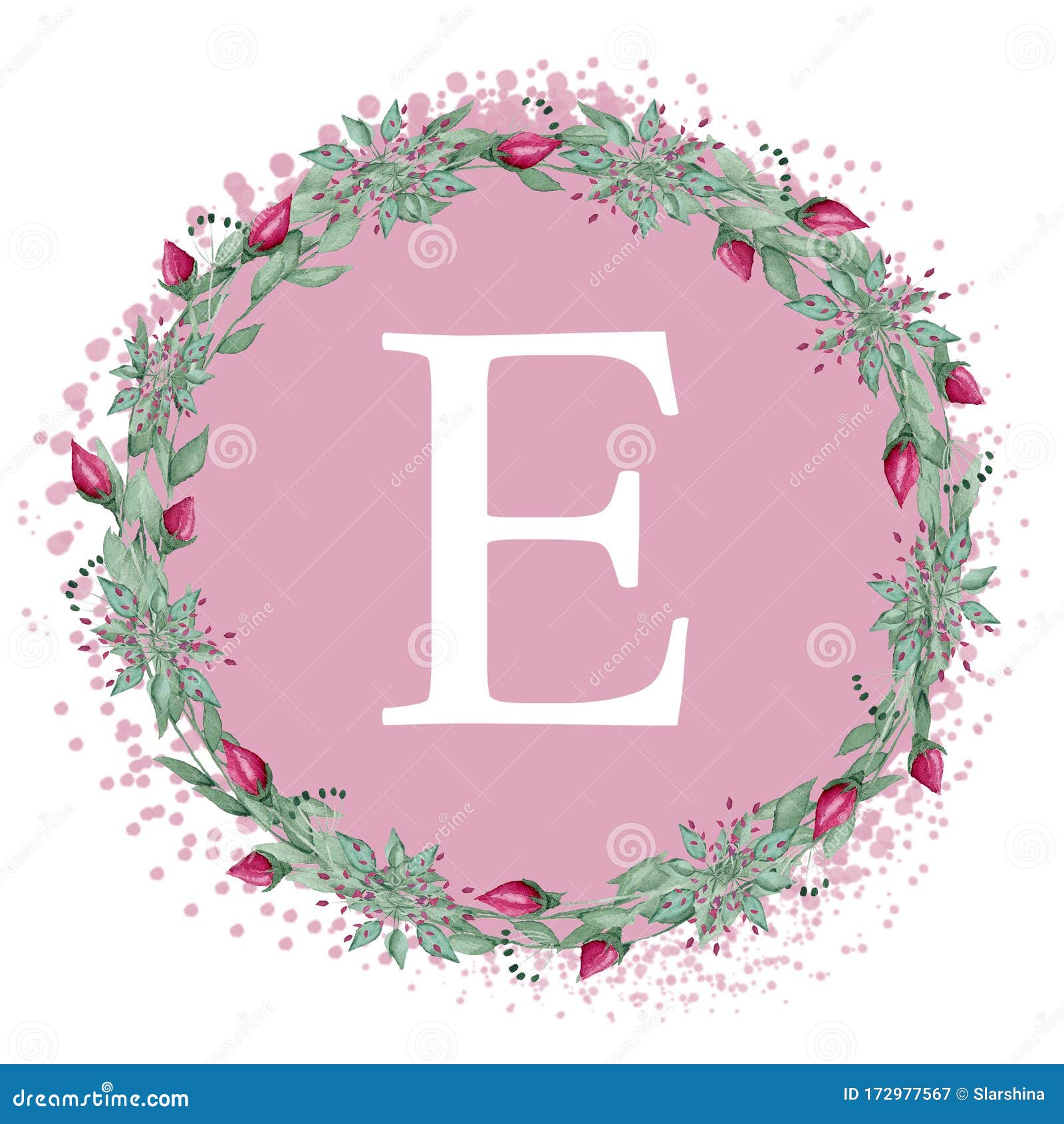 White Letter E on a Pink Background. Handwritten Script of the