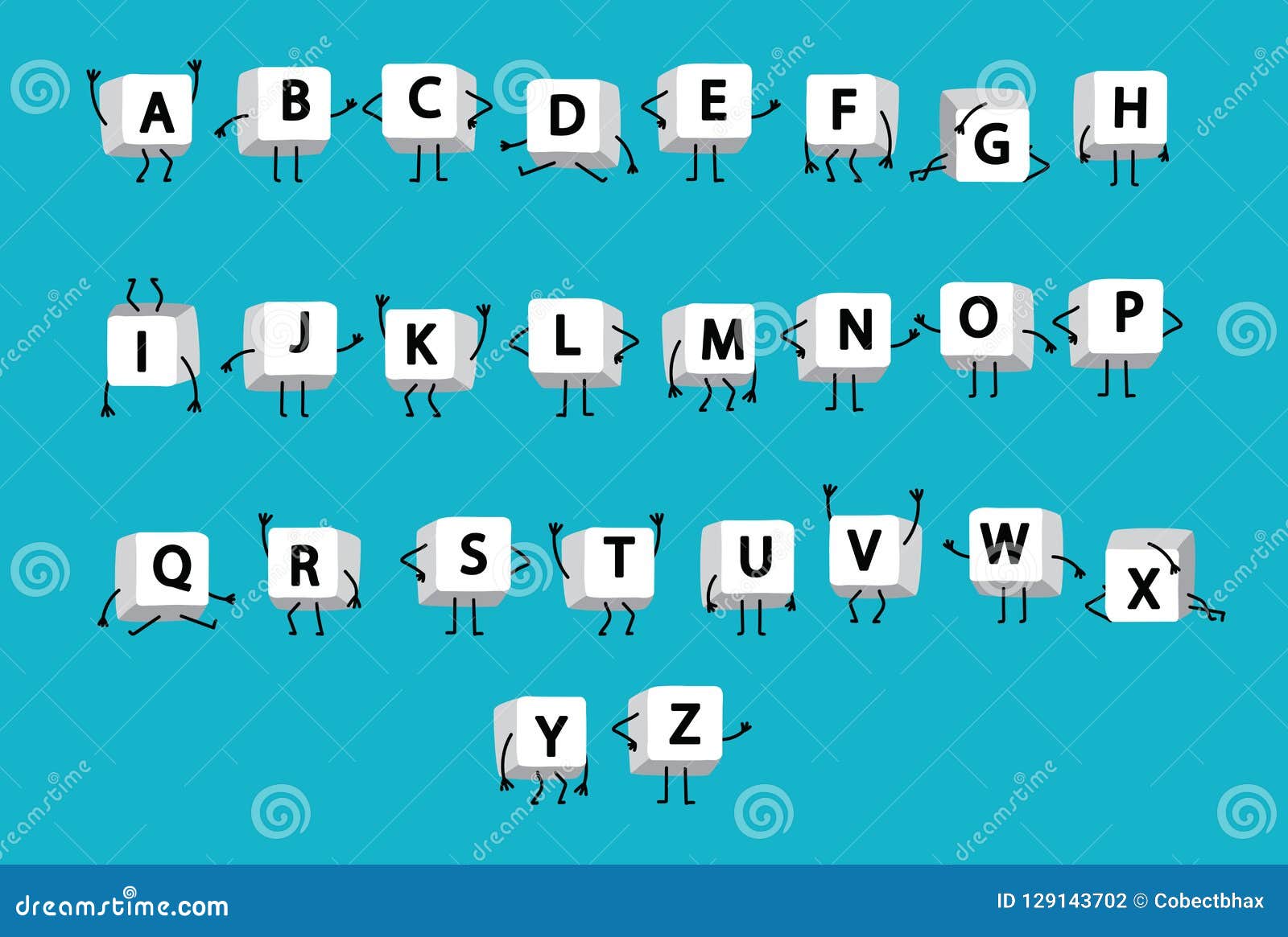 White Letters of Alphabet on Keyboard Laptop Computer with Legs and Arms  Like Funny Little Men on Blue Background Stock Illustration - Illustration  of english, background: 129143702