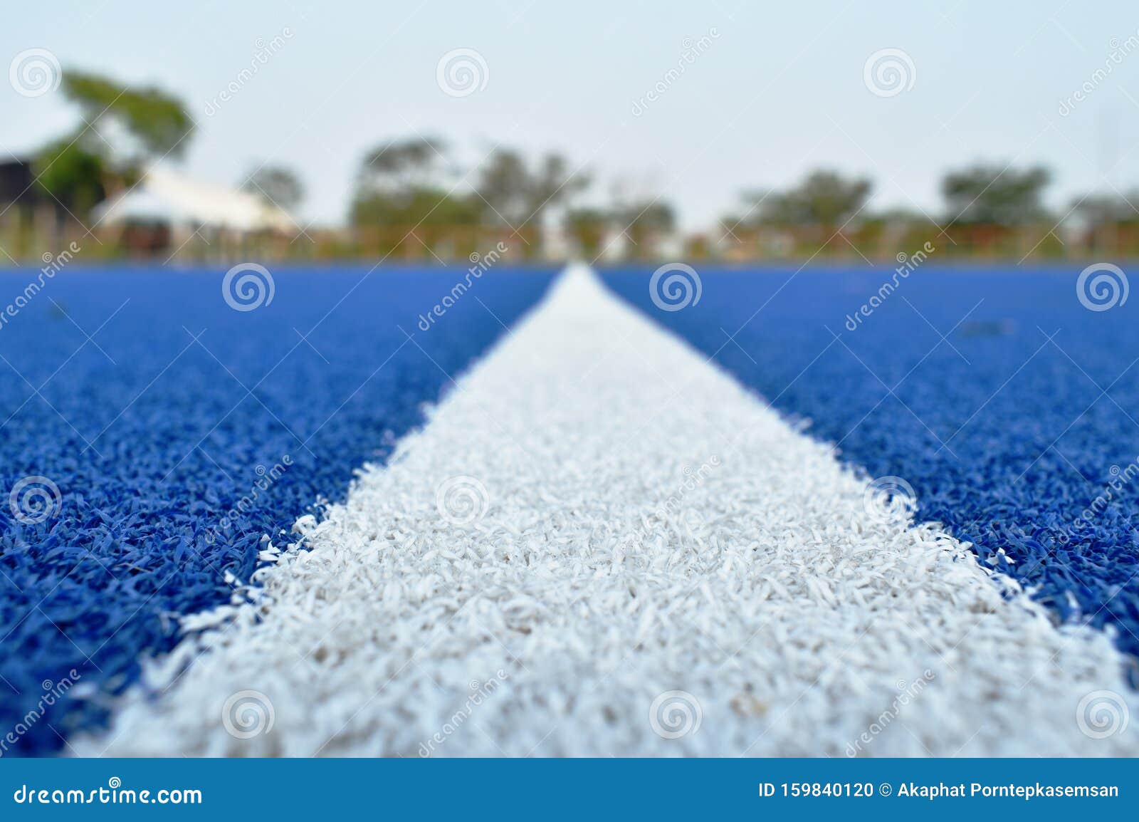 White Line on Blue Football Artificial Turf Texture and Background