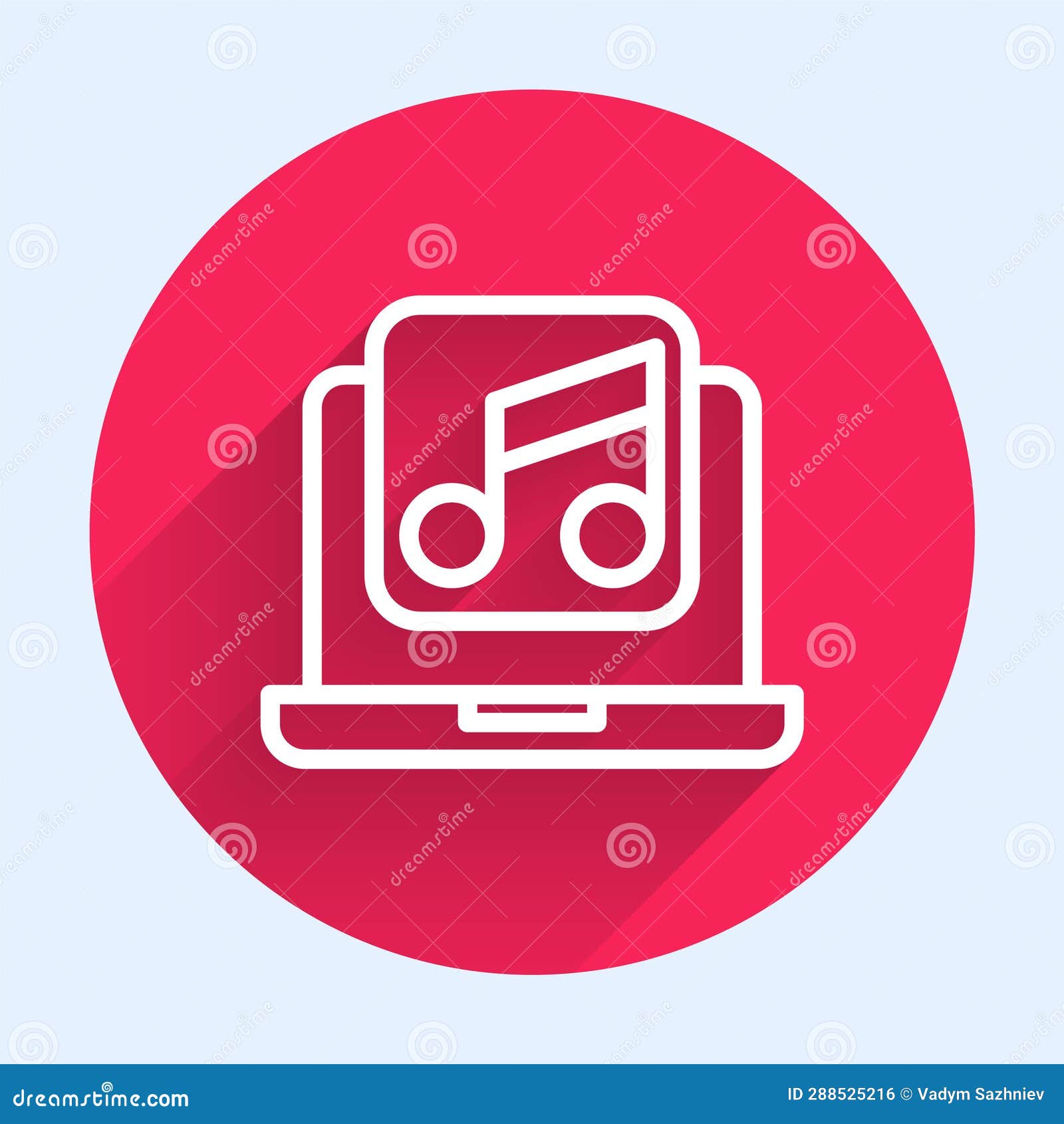 White Line Laptop with Music Note Symbol on Screen Icon Isolated with