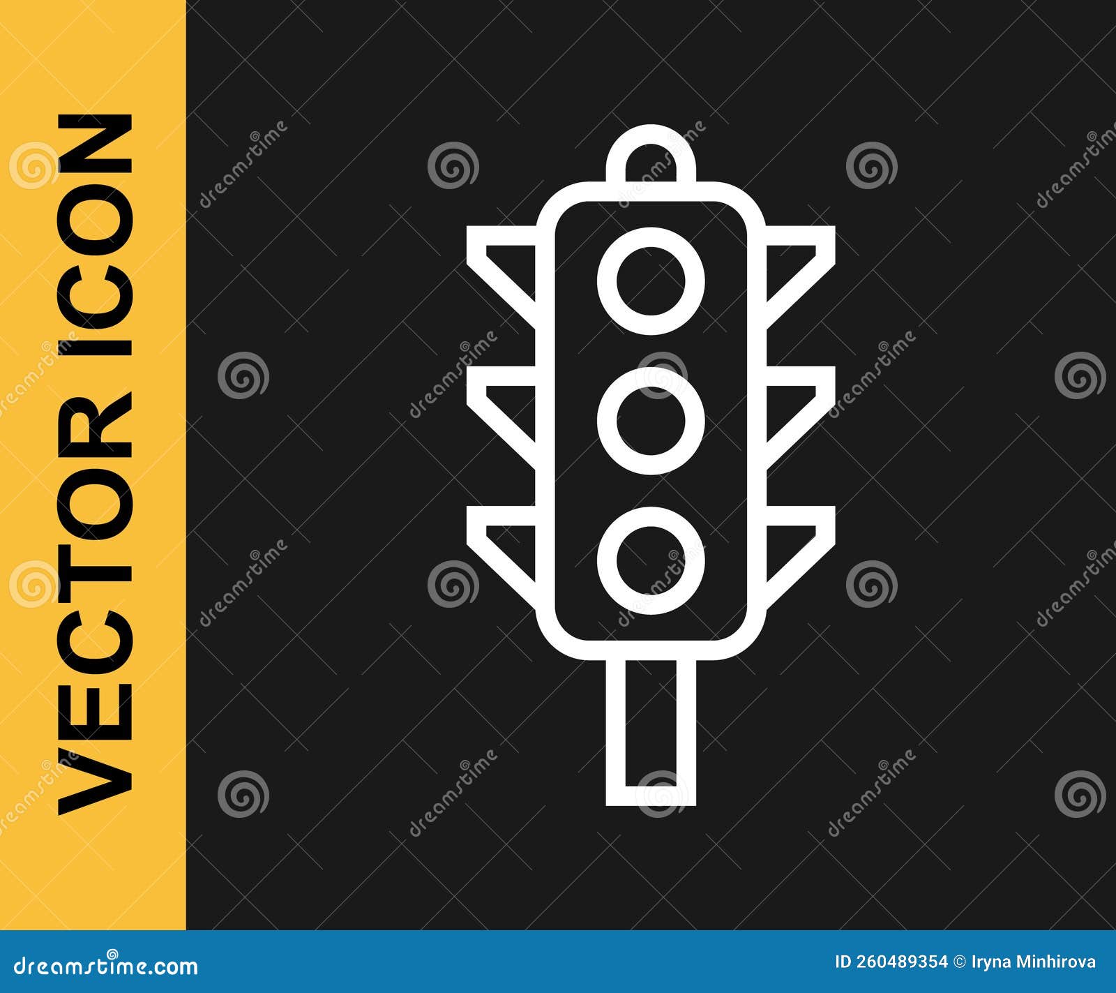 White Line Traffic Light Icon Isolated on Black Background. Vector