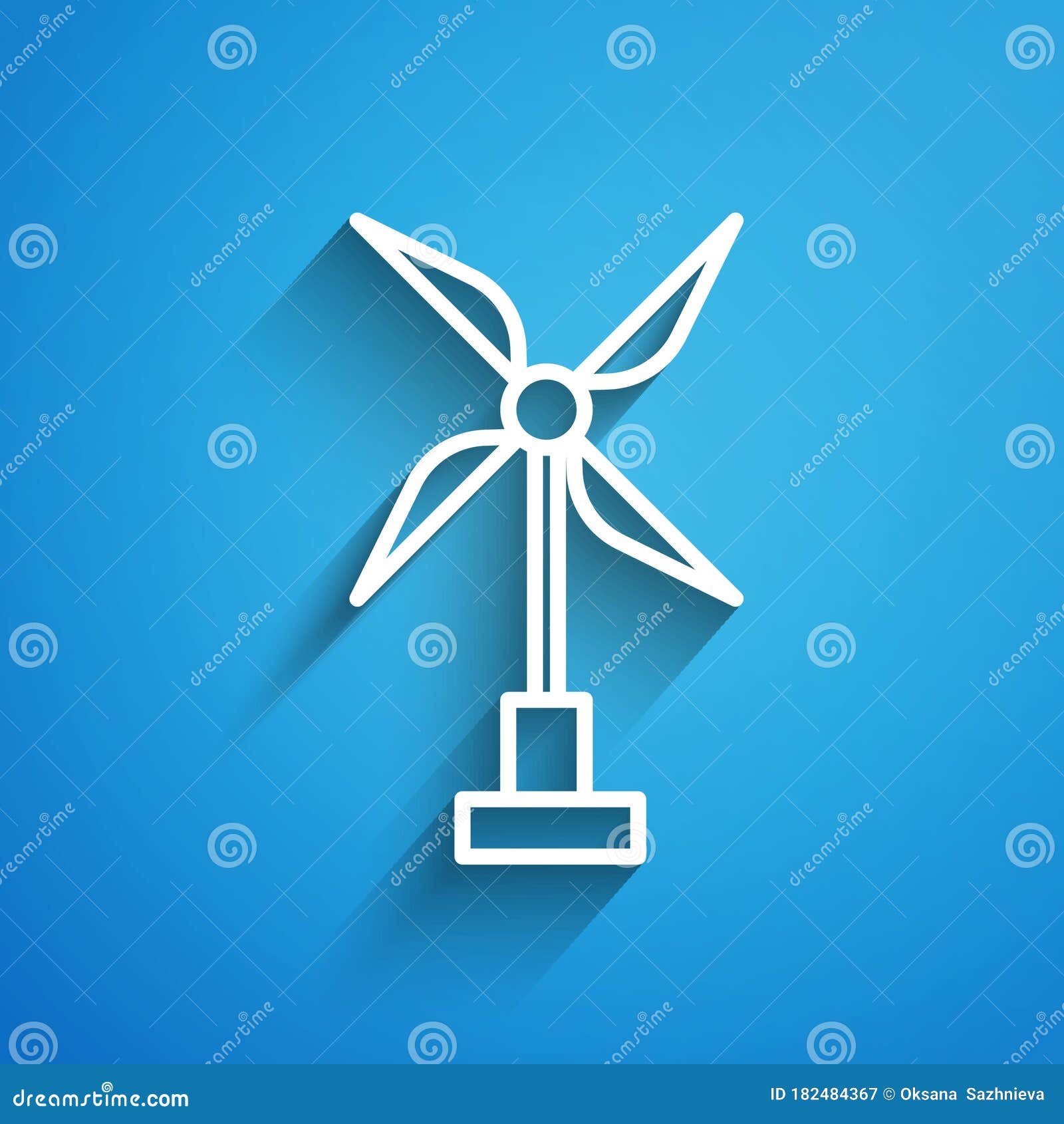 Download White Line Wind Turbine Icon Isolated On Blue Background ...