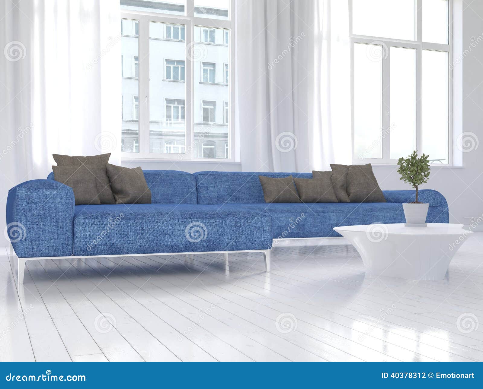 White Living Room Interior with Blue Couch Stock Photo Image of living, space 40378312