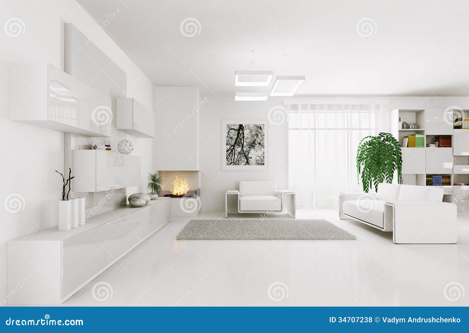 White Living Room Interior 3d Royalty Free Stock Photos Image