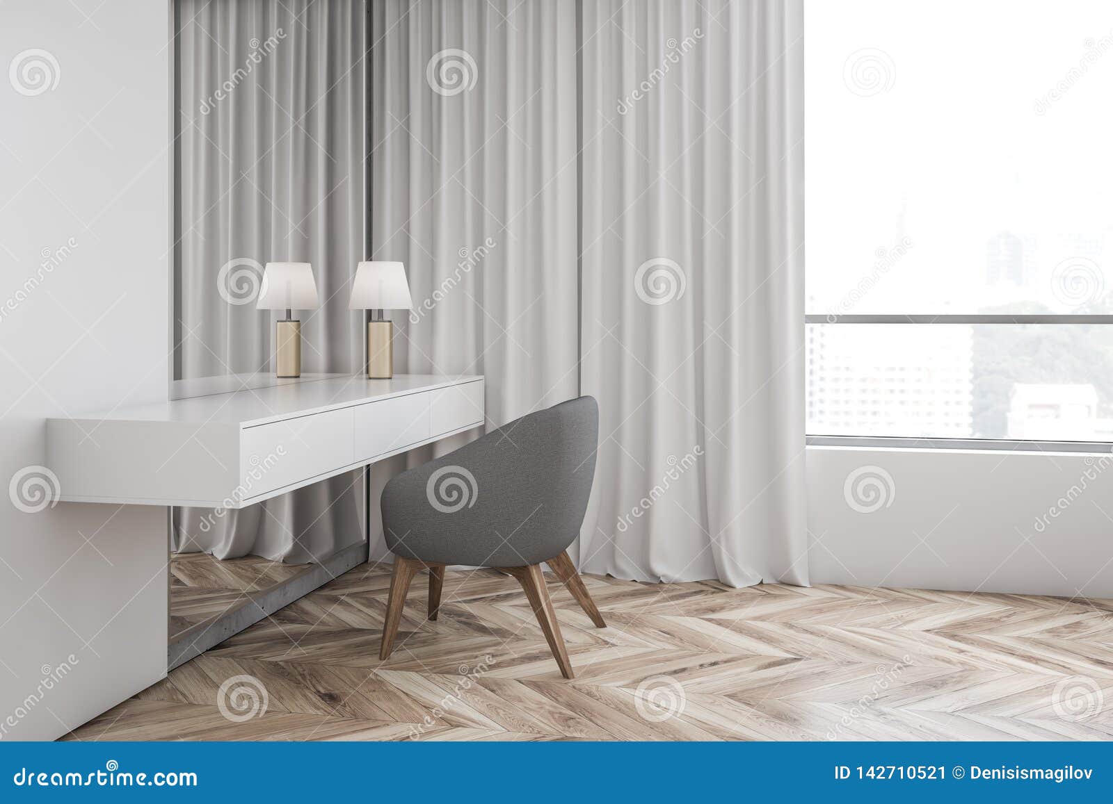 White Living Room Interior With Table Stock Illustration