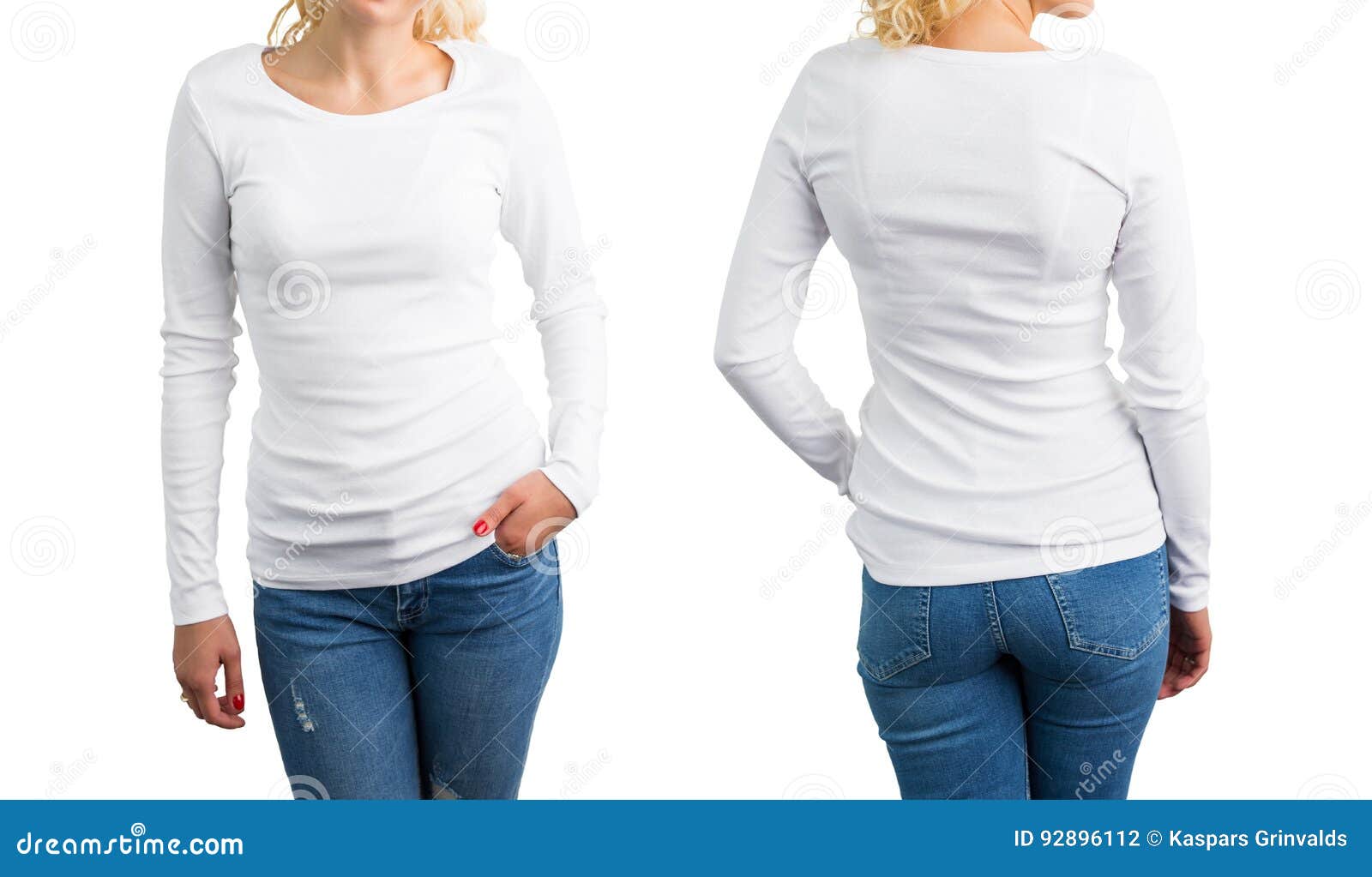 White Long Sleeve Shirt Template, Front And Back Stock ...