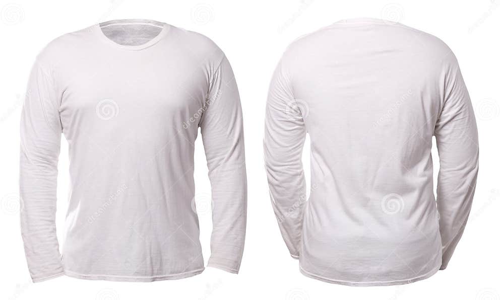 White Long Sleeve T-shirt Isolated on White Background, Front and Back ...
