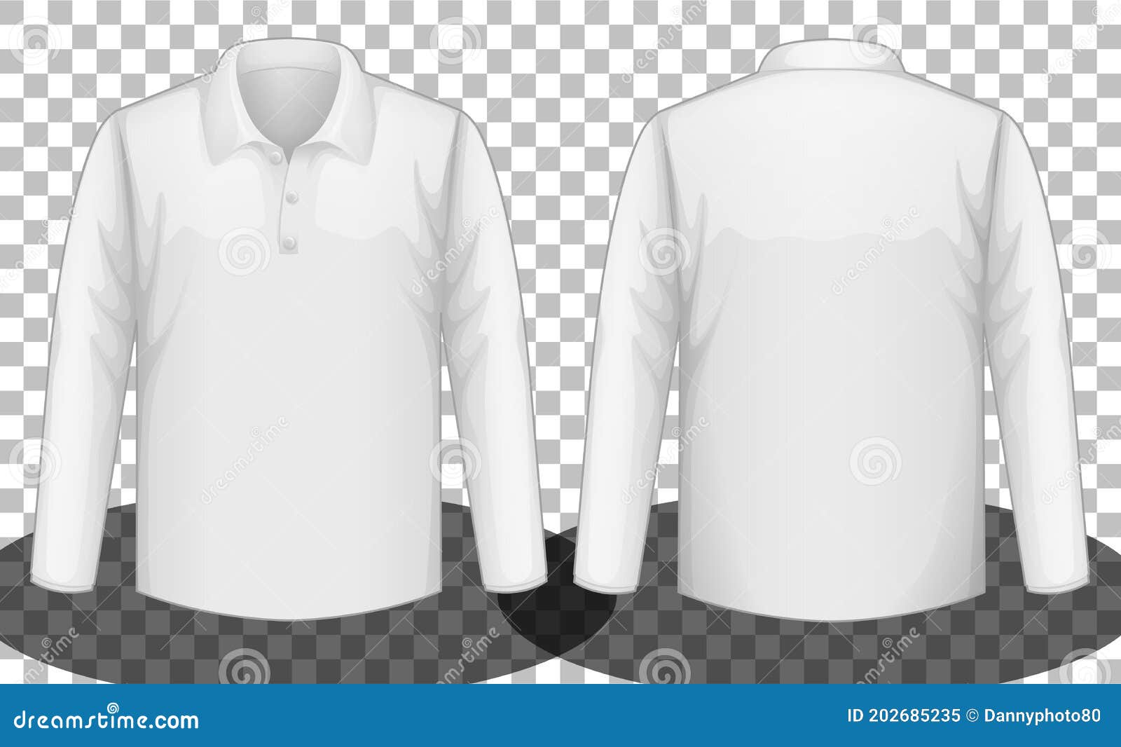 White Long Sleeves Polo Shirt Front and Back Side Stock Vector ...