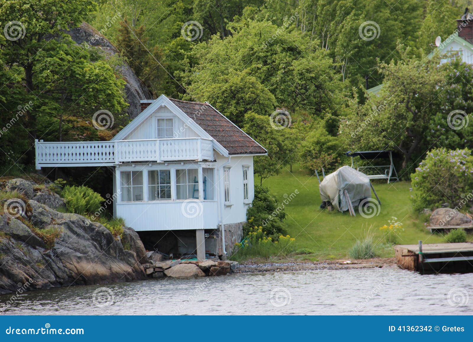 White Lovely Cottage By Sea Stock Photo Image Of Architecture