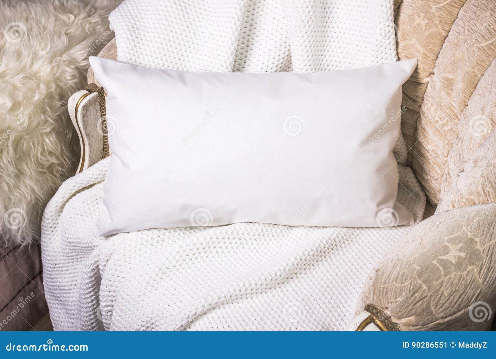 white lumbar pillow case mockup. interior photo