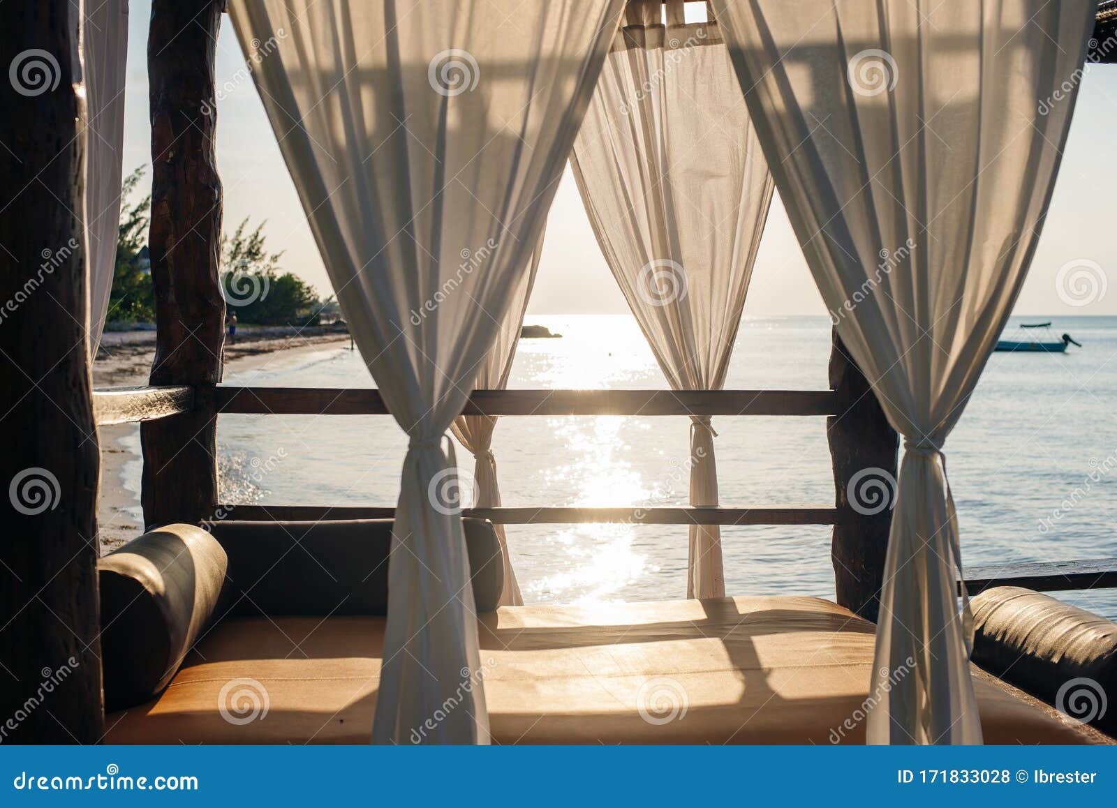 White Luxury Bed on the Beach in Mexico Stock Photo Image of