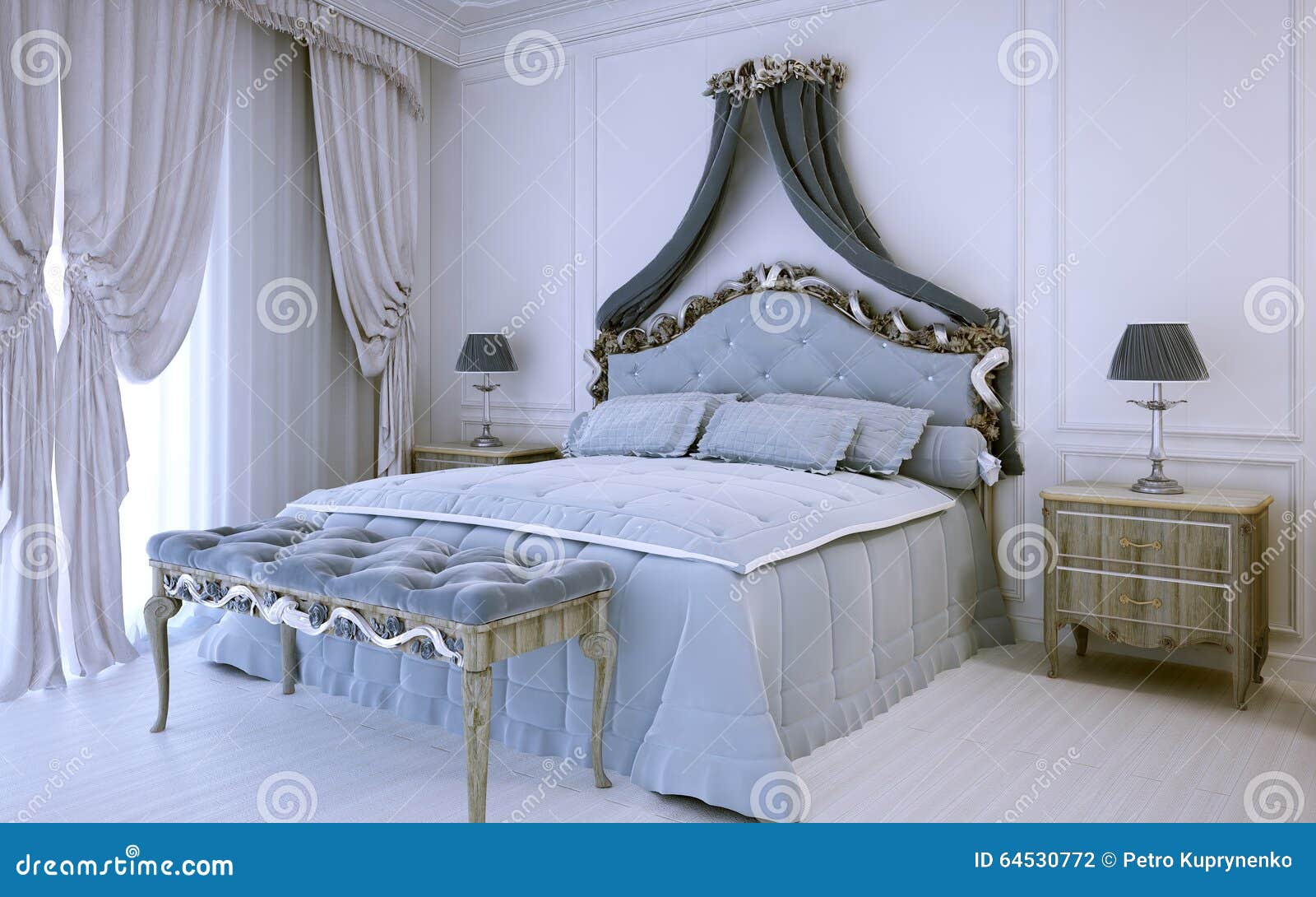 white luxury bedroom in neoclassic style