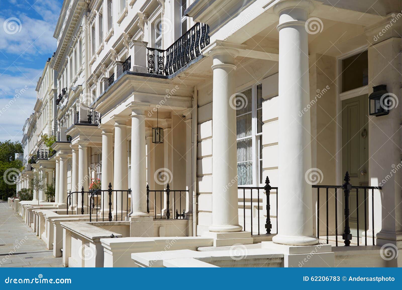 white luxury houses facades in london