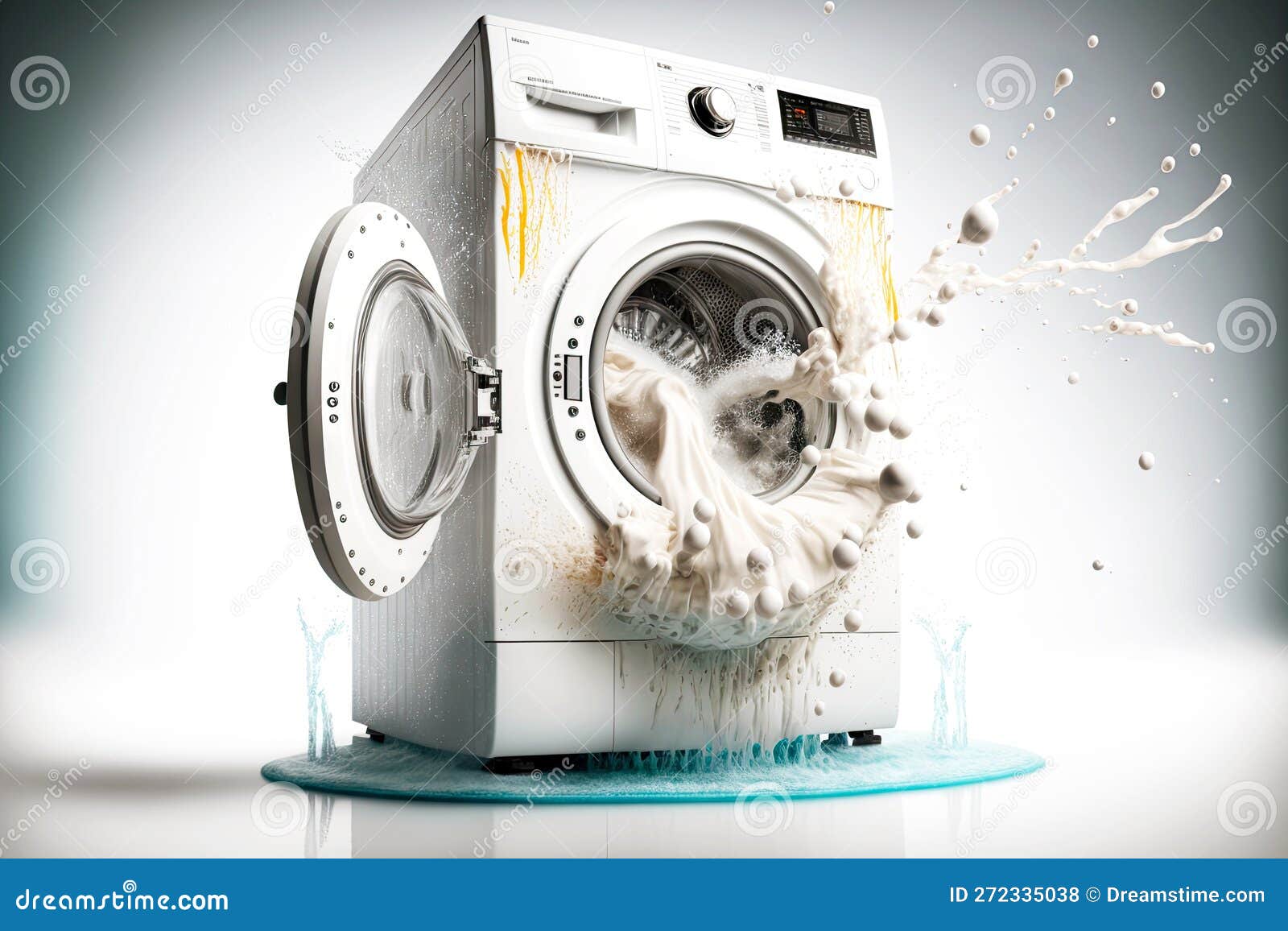 White Machine Washing with Splashing Water in Drum Stock Illustration