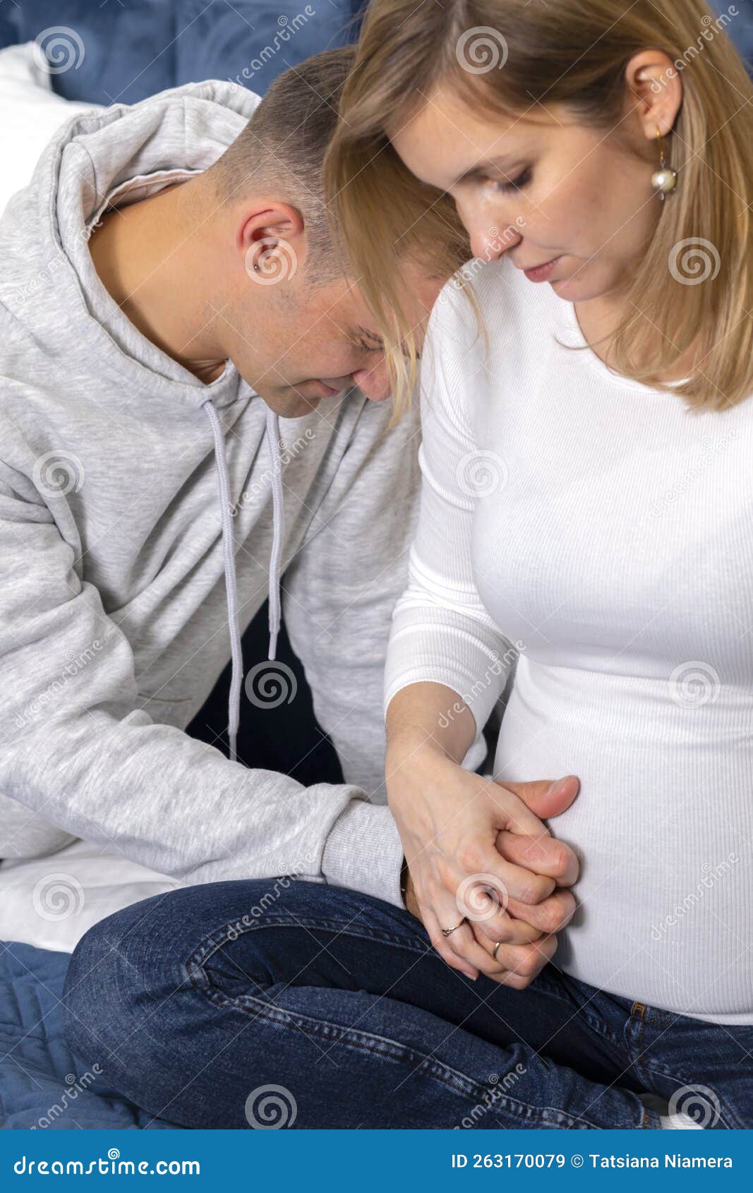 White Man Touches Holds Hand On Big Belly Of Stock Image Image Of Bump Mature 263170079