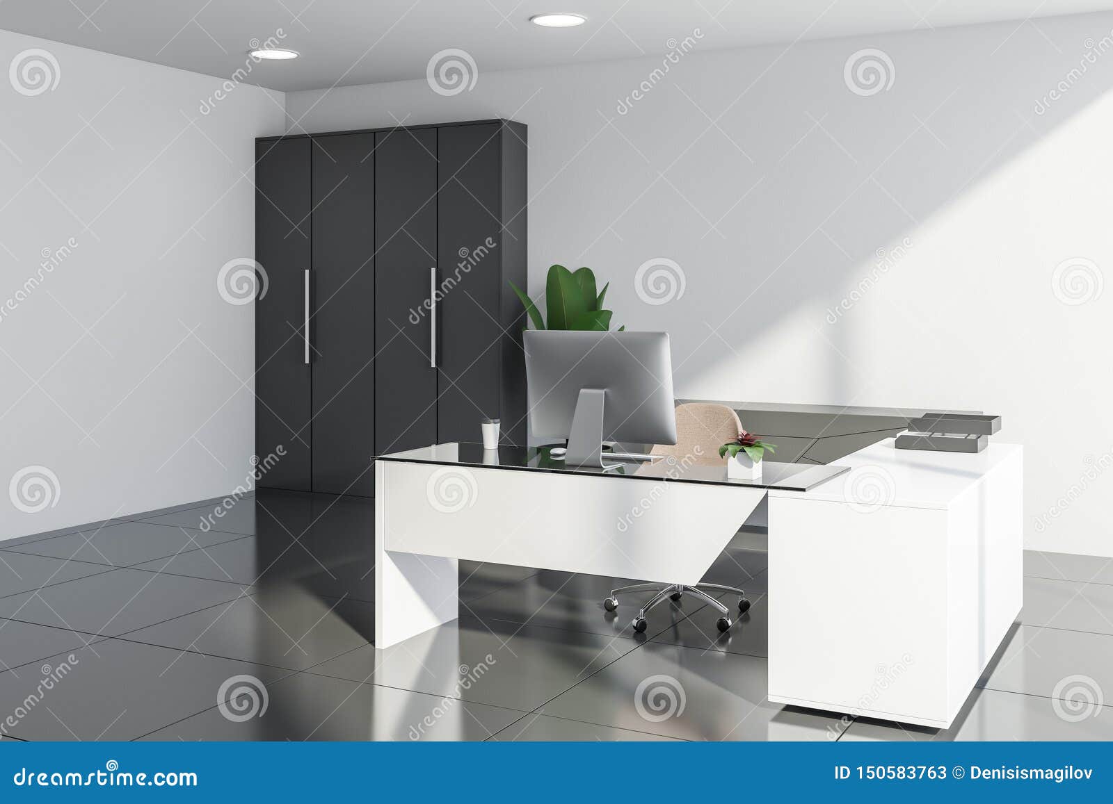 White Manager Office Corner With Wardrobe Stock Illustration