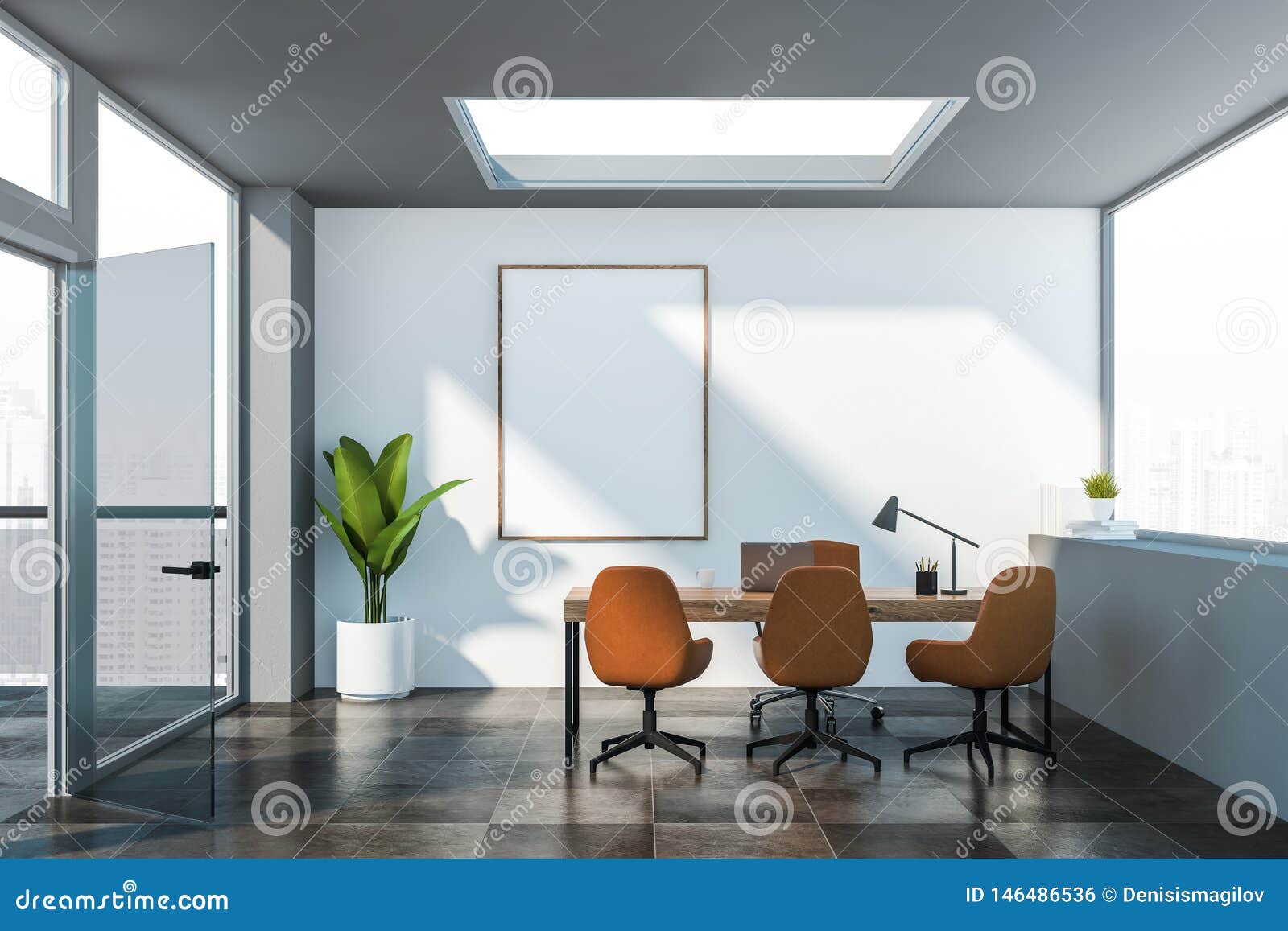 White Manager Office Interior With Poster Stock Illustration