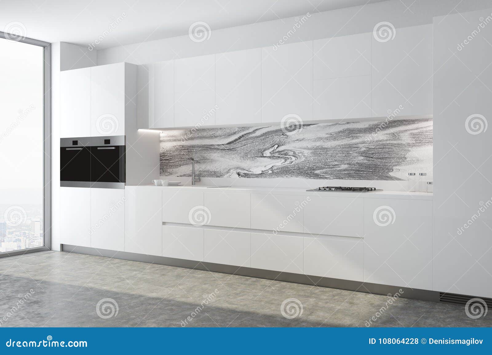 White And Marble Kitchen Counter Side Stock Illustration