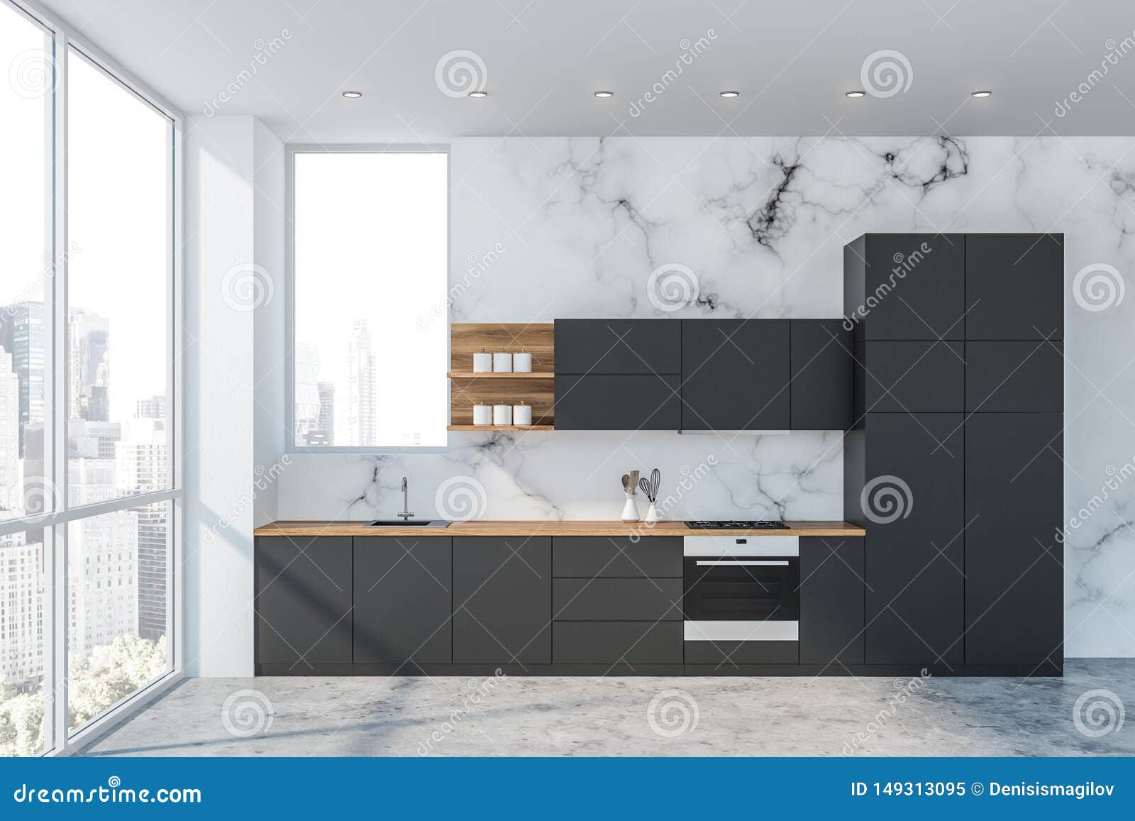 White Marble Kitchen With Countertops Stock Illustration Illustration Of Hardwood Appliances 149313095