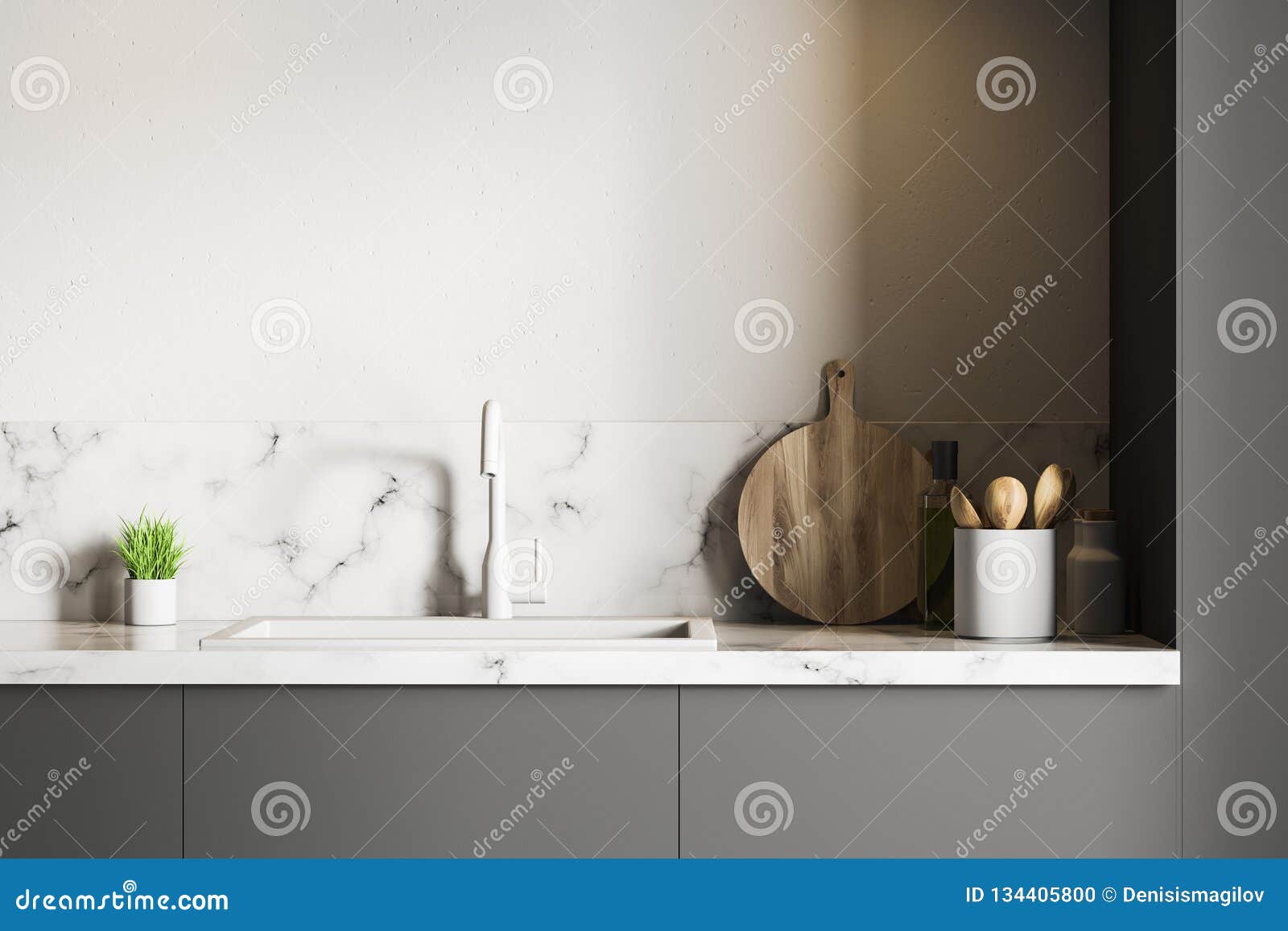 White Marble Kitchen Sink Stock Illustration Illustration Of