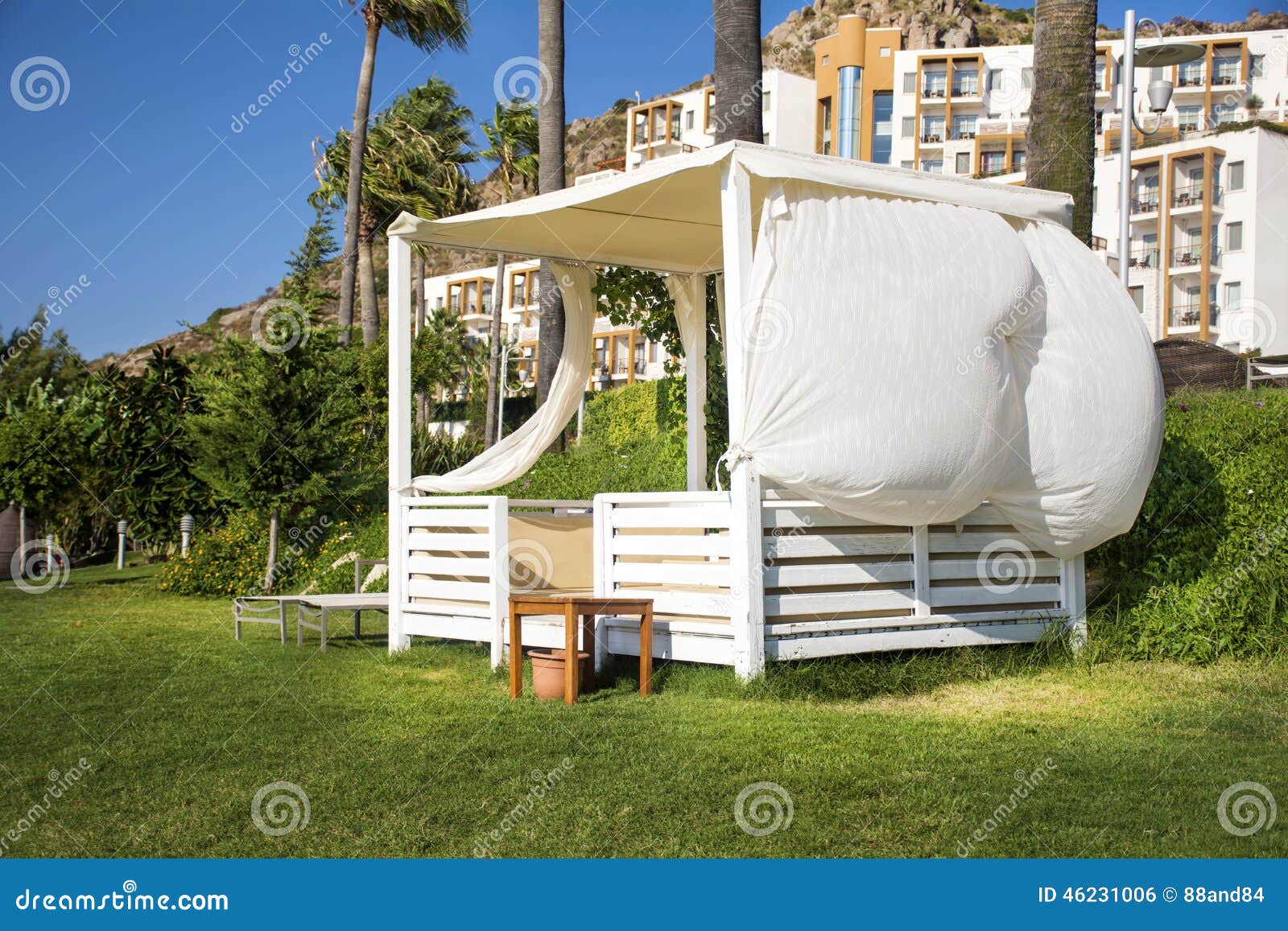 White Massage Tent Under a Green Palm Trees Stock Photo Image of