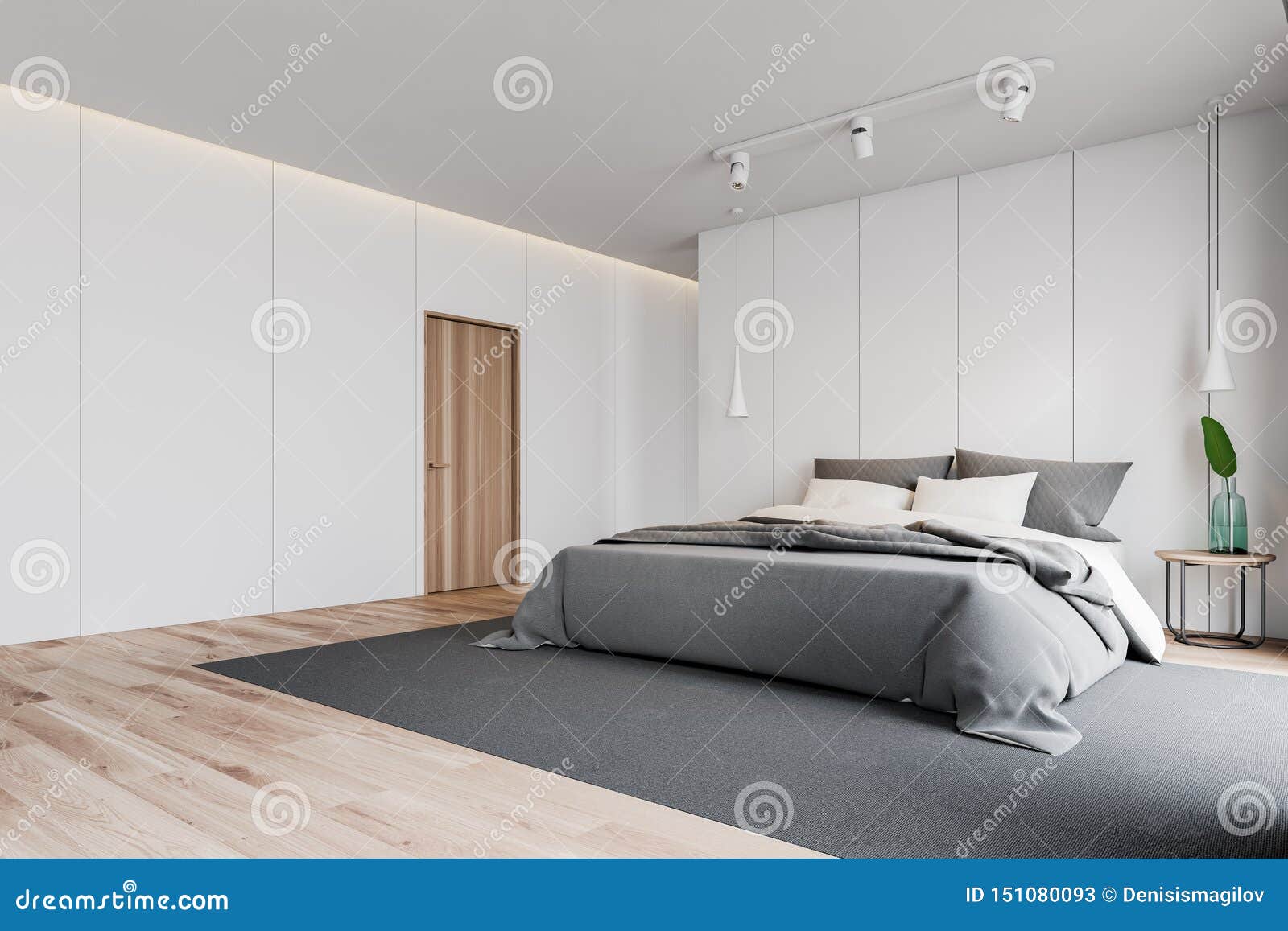 White Master Bedroom Corner With Door Stock Illustration