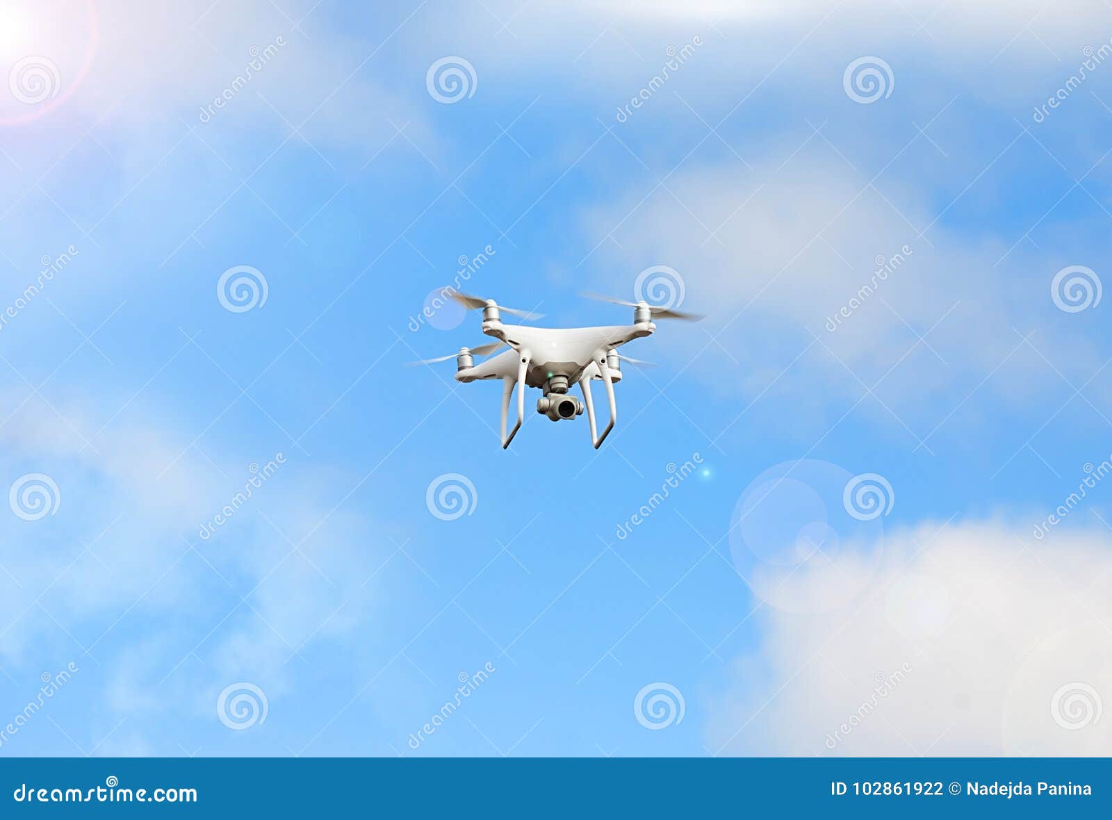 White Matte Generic Design Air Drone with Video Action Camera Flying