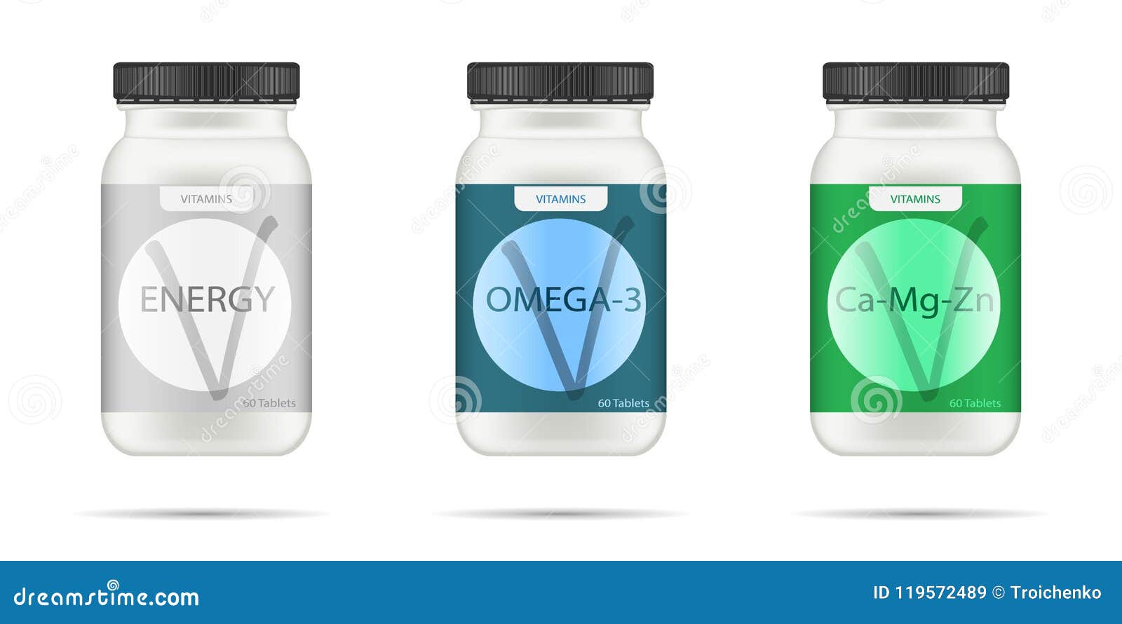 Download White Matte Plastic Bottle With Black Lid For Vitamins Tablets Pills Realistic Packaging Mockup Template With Sample Stock Vector Illustration Of Empty Bottle 119572489
