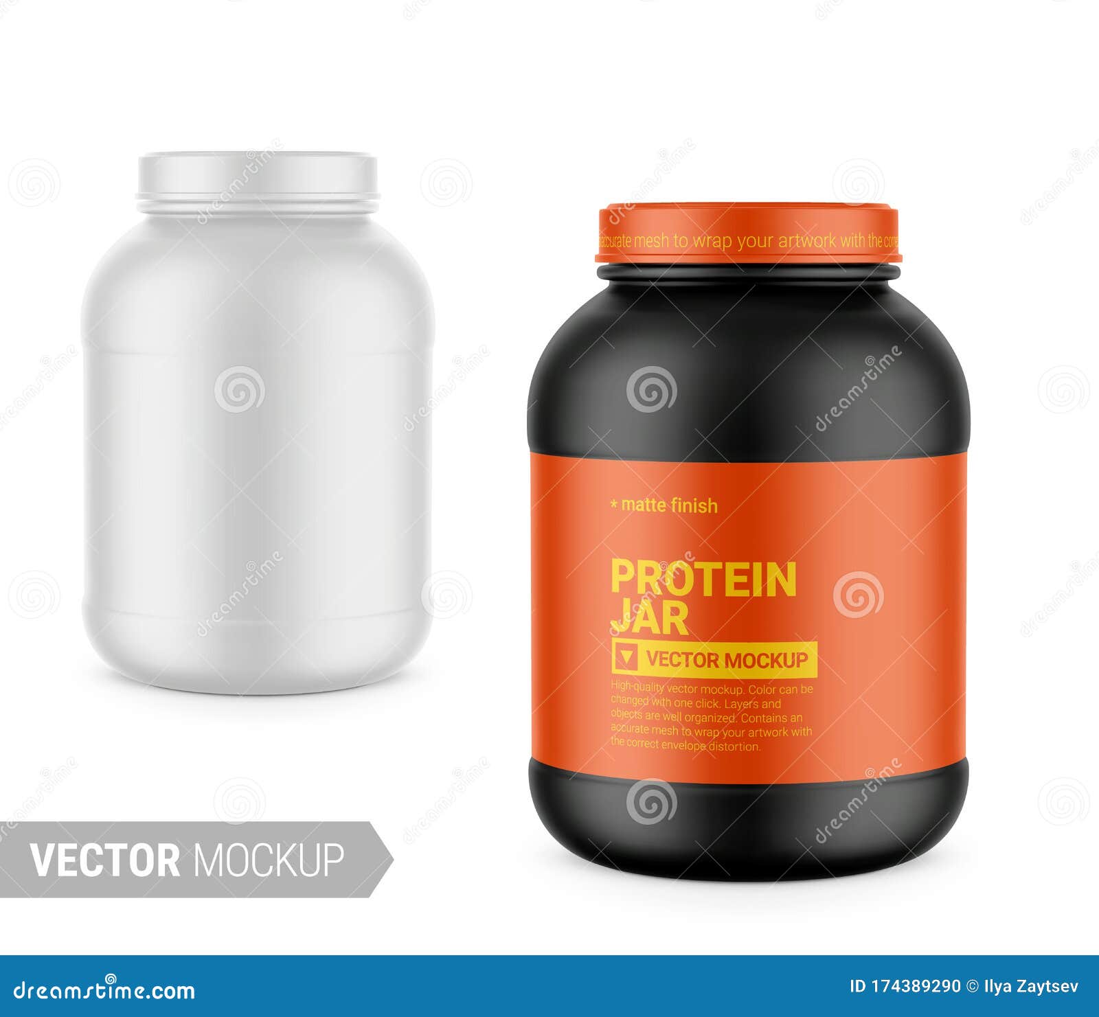 Realistic protein powder container mockup - white plastic jar