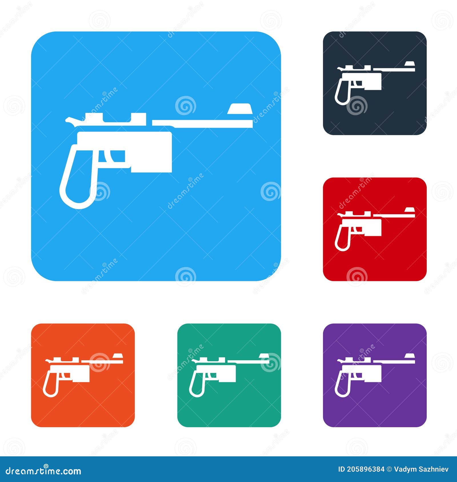 white mauser gun icon  on white background. mauser c96 is a semi-automatic pistol. set icons in color square