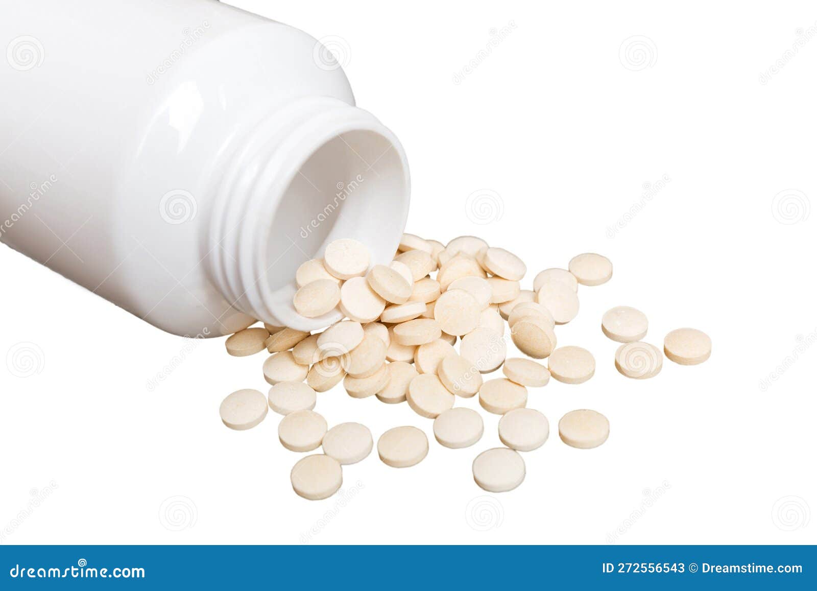 White Medicines Flow from Container. Medicine White Pill Bottle