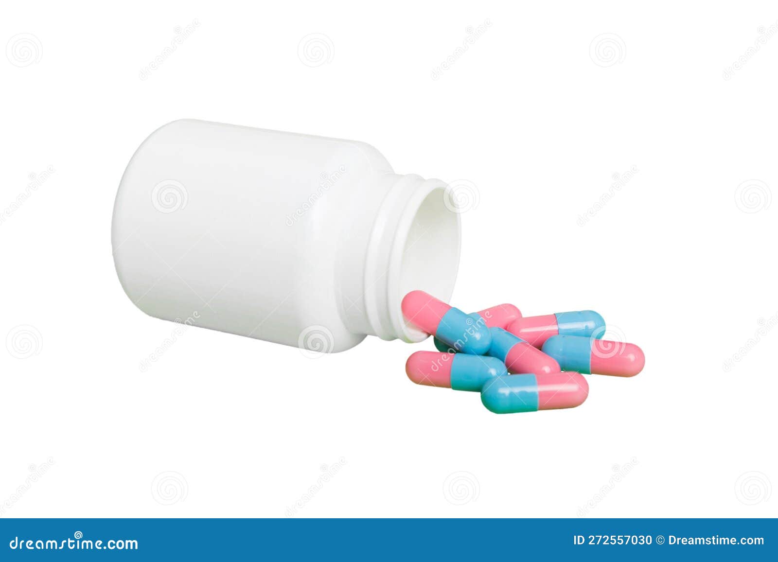 White Medicines Flow from Container. Medicine White Pill Bottle
