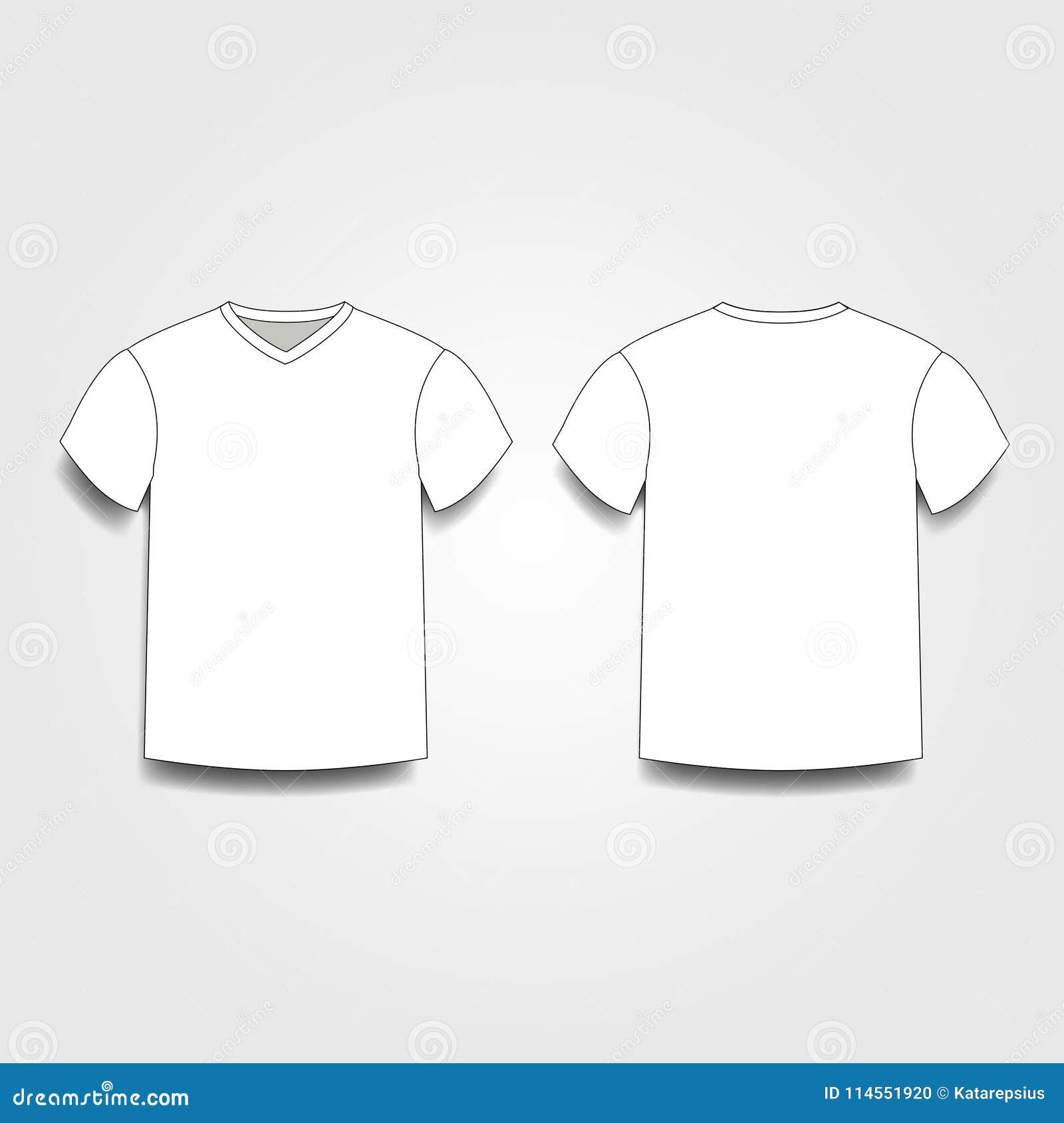 White Male T Shirt Template V Neck Front And Back Side