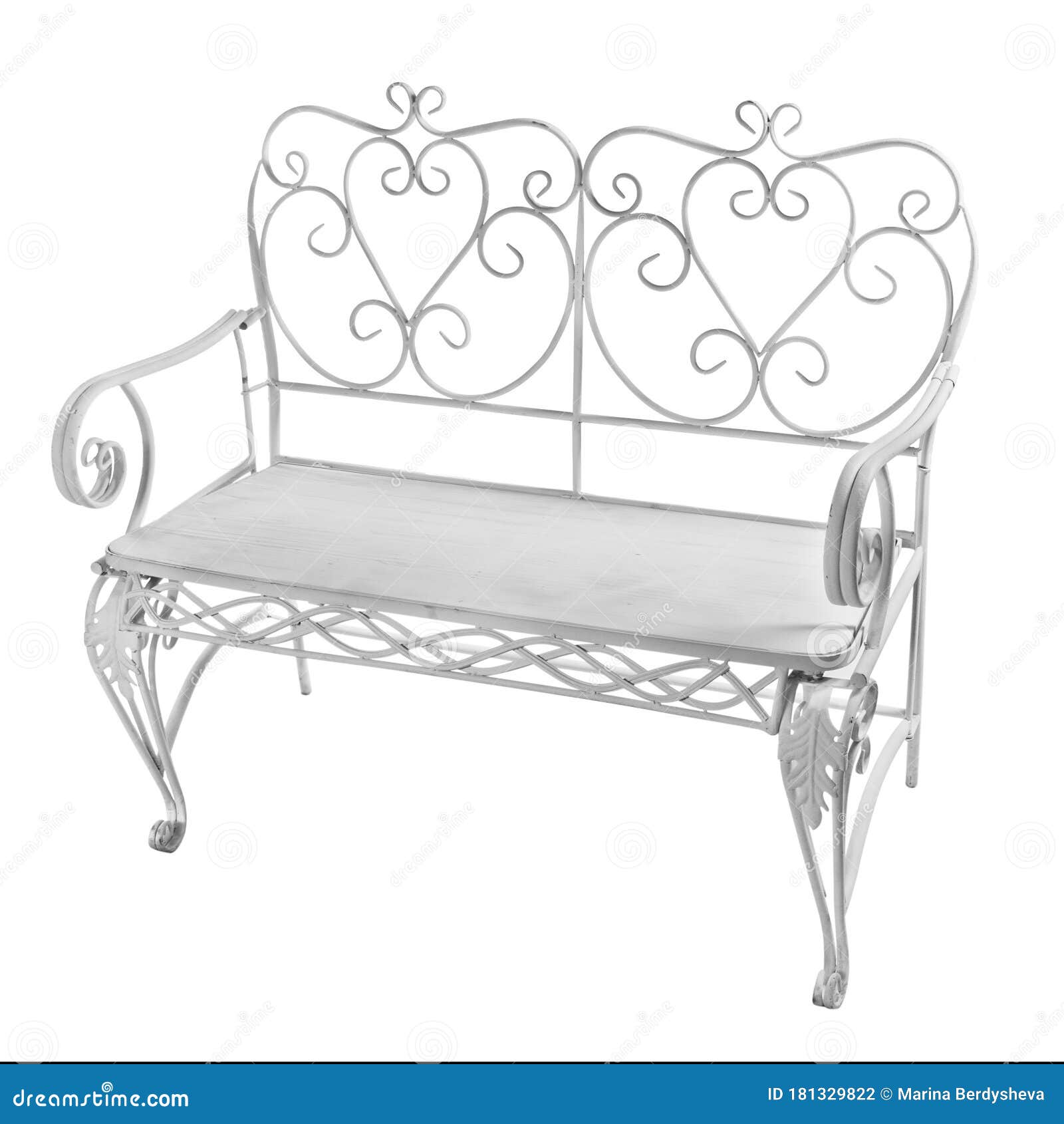 White metal garden bench stock photo. Image of landscape 181329822