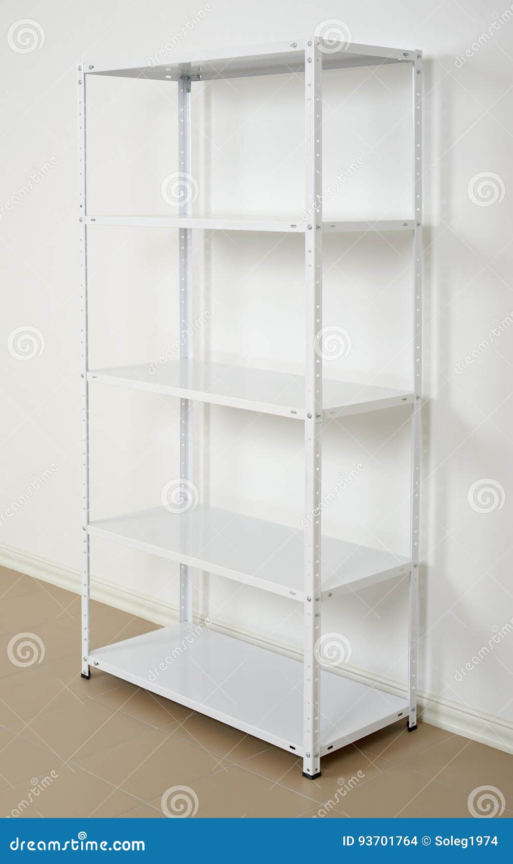 White Metal Rack Near The Wall, Empty Shelves Stock Photo ...