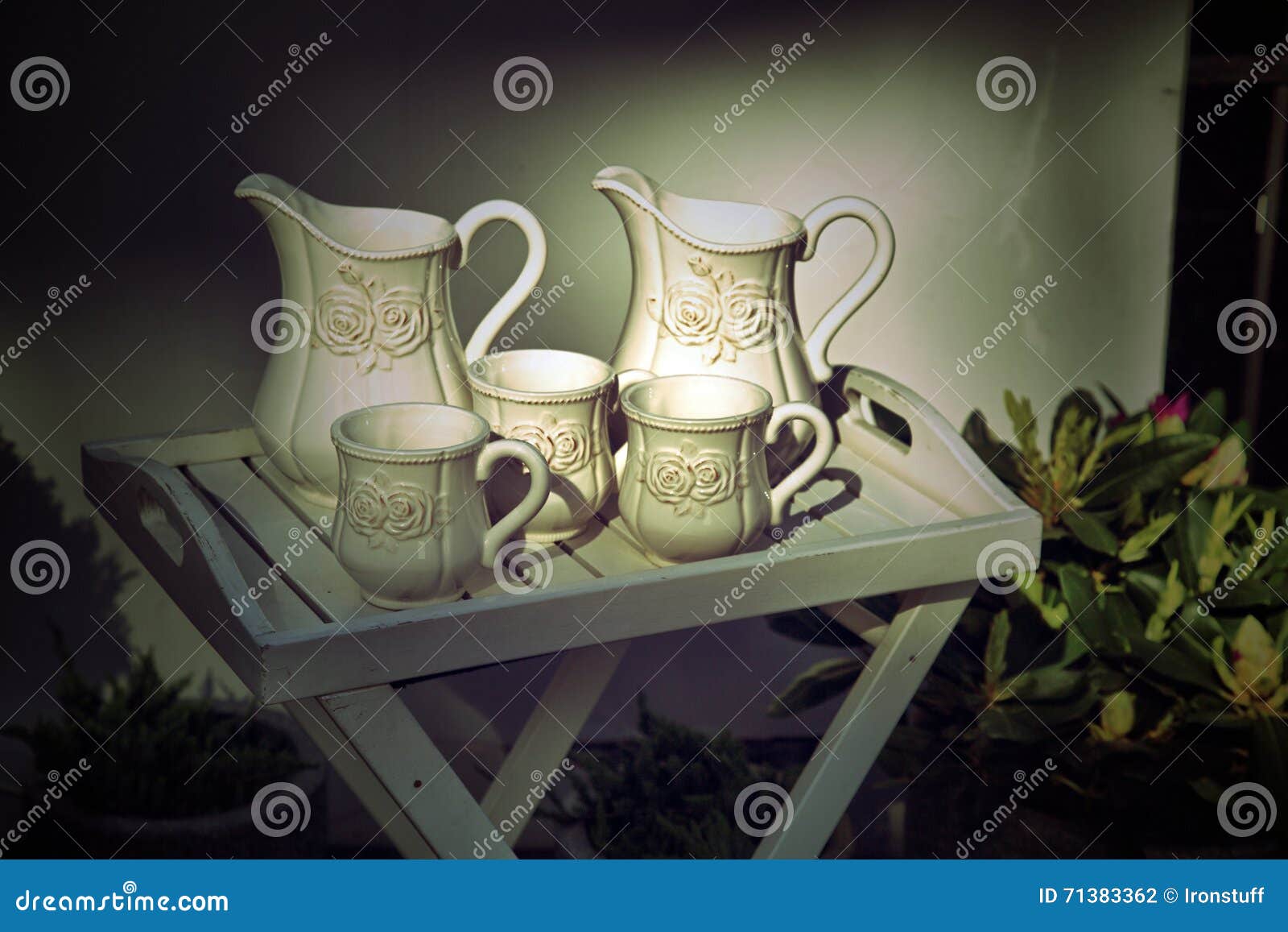 White milk jugs and cups stock photo. Image of ceramic 71383362