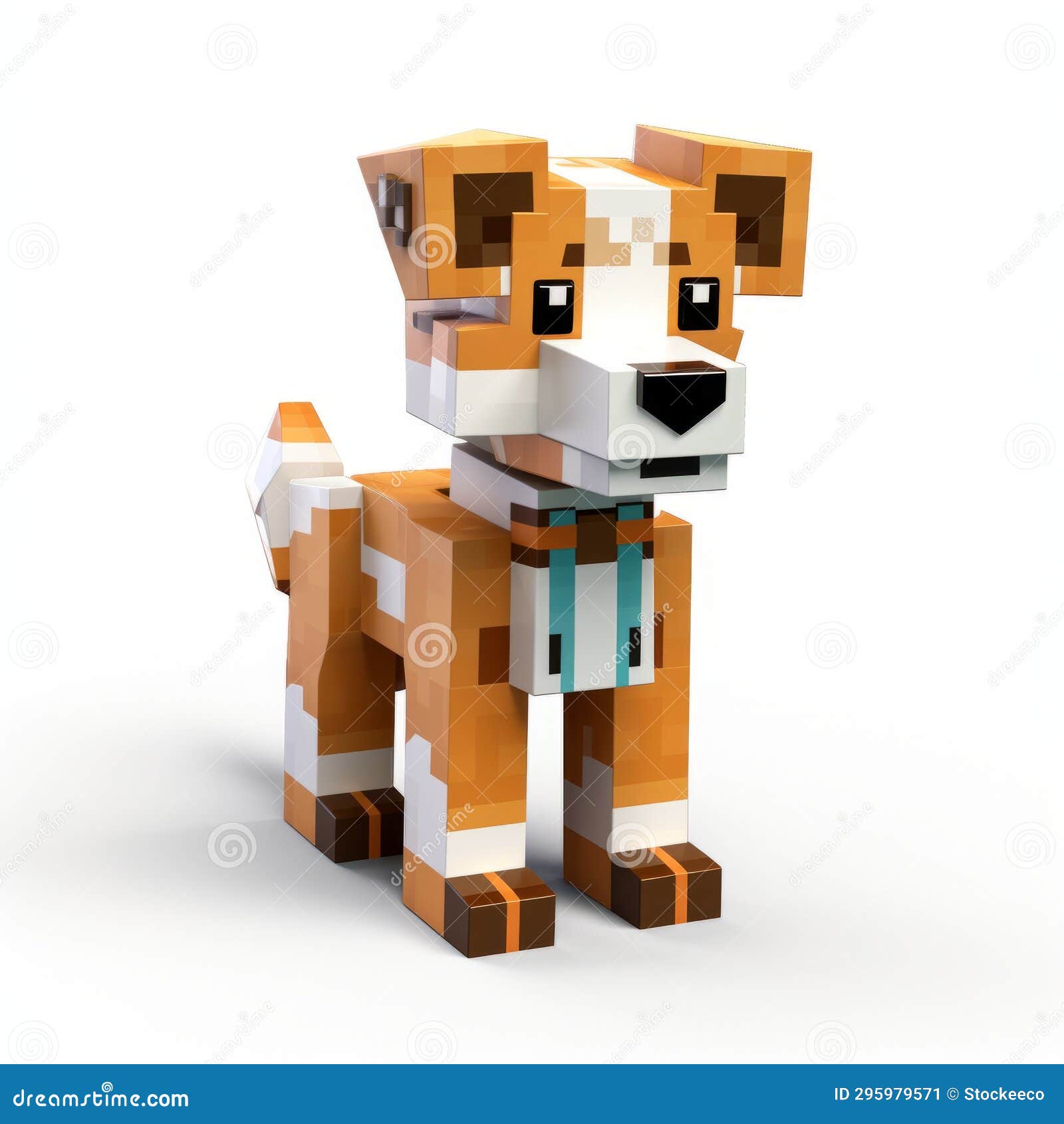 Detailed Minecraft Dog Character with Brown and White Collar Stock Illustration Illustration