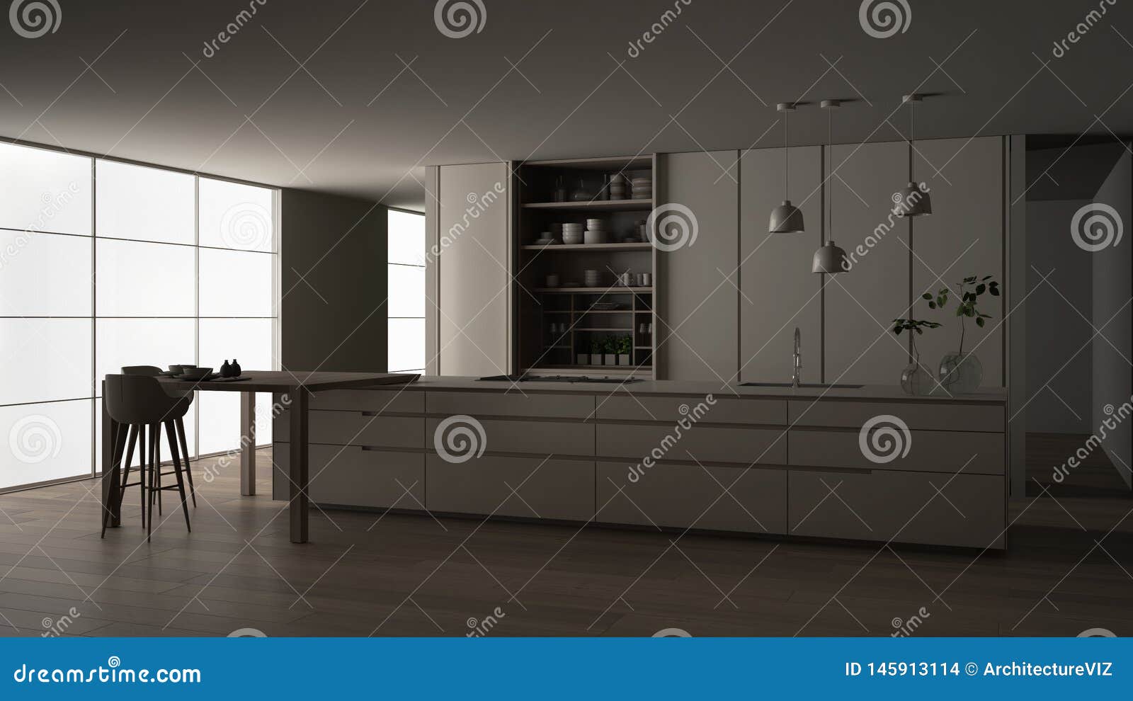 White And Minimalist Kitchen In Eco Friendly Apartment Island