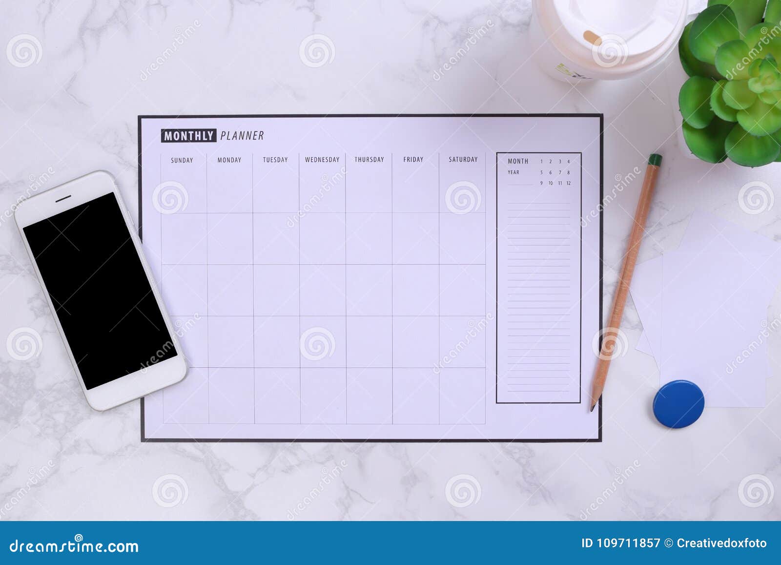 Download White Mock Up Smartphone And Planner Schedule On Marble Backgroun Stock Image Image Of Calendar Screen 109711857
