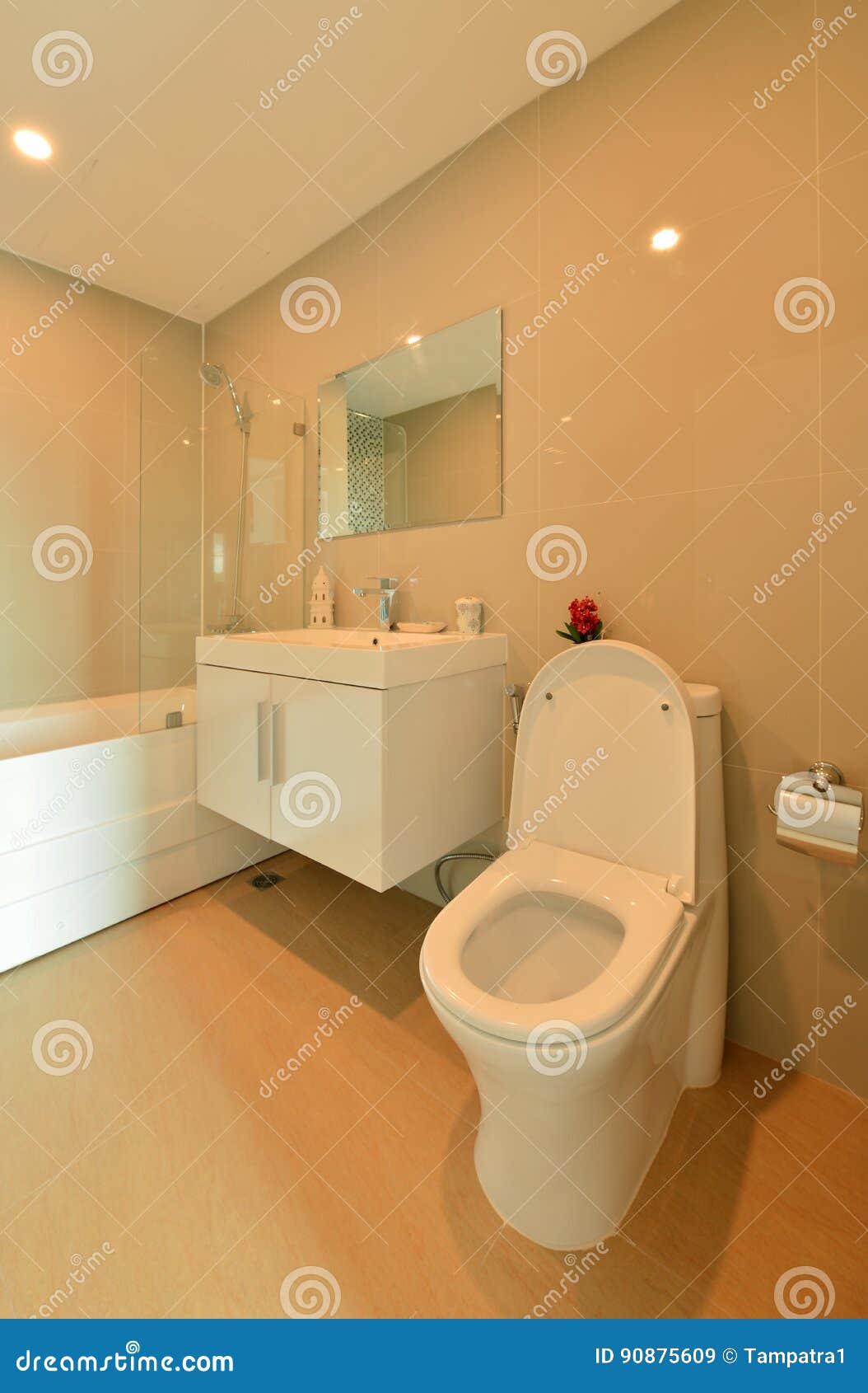 A White Modern Bathroom in a Condominium, Interior Deisgn Stock Image
