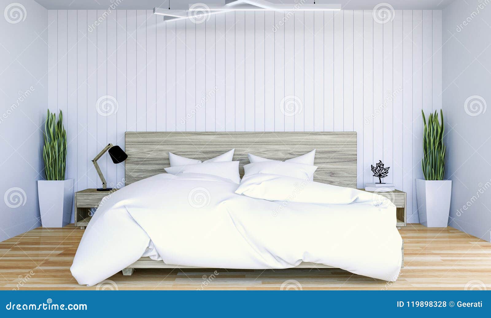 White Modern Contemporary Bedroom Interior with Copy Spce on Wall for ...