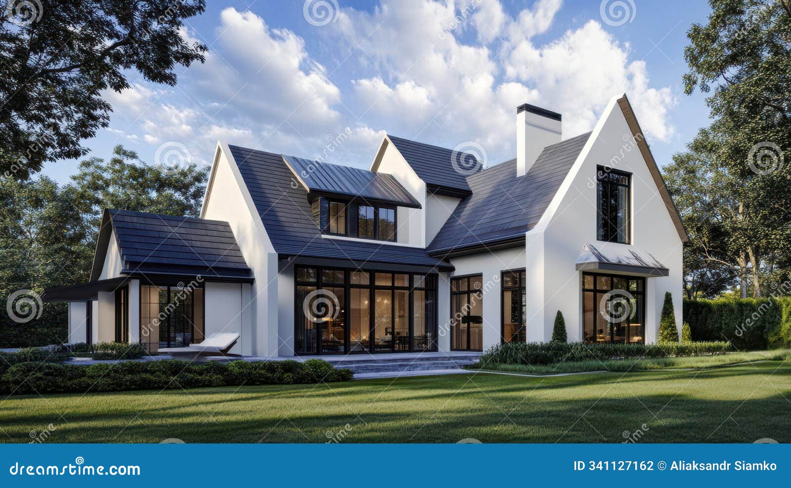 White Modern House Exterior Design 3D Render Stock Illustration
