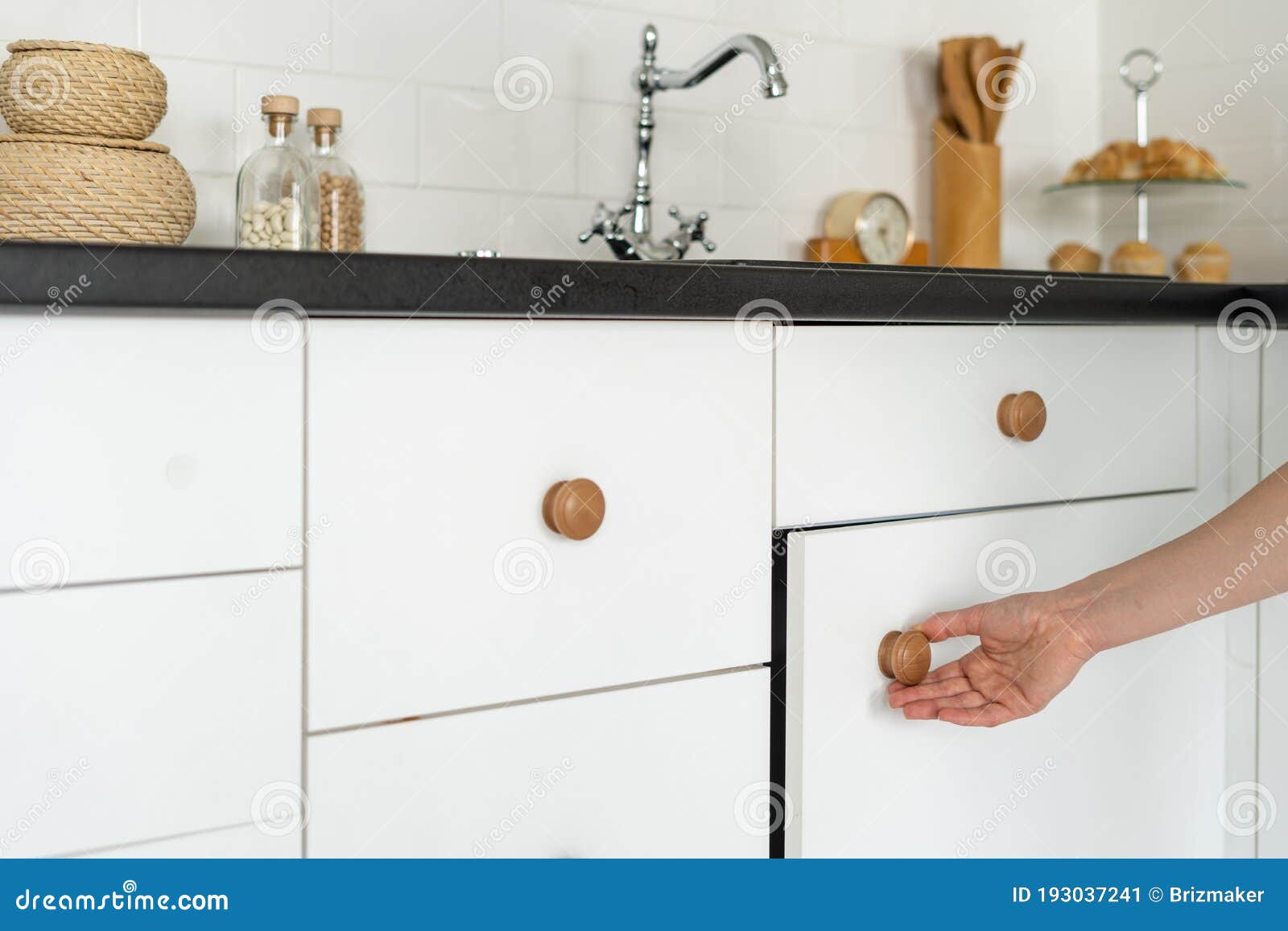 White And Modern Kitchen At New Contemporary House Stock Image Image Of Housewife